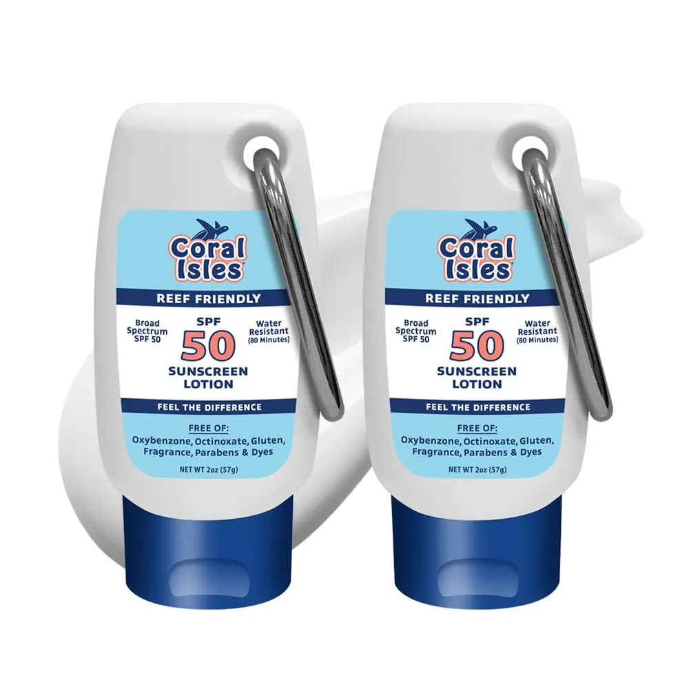 | Reef-Friendly Sunscreen | SPF 50 | Broad Spectrum UVA/UVB | Hawaii Compliant as Reef Safe | No Oxybenzone or Octinoxate | 2 Fl Oz Each (2-pack)