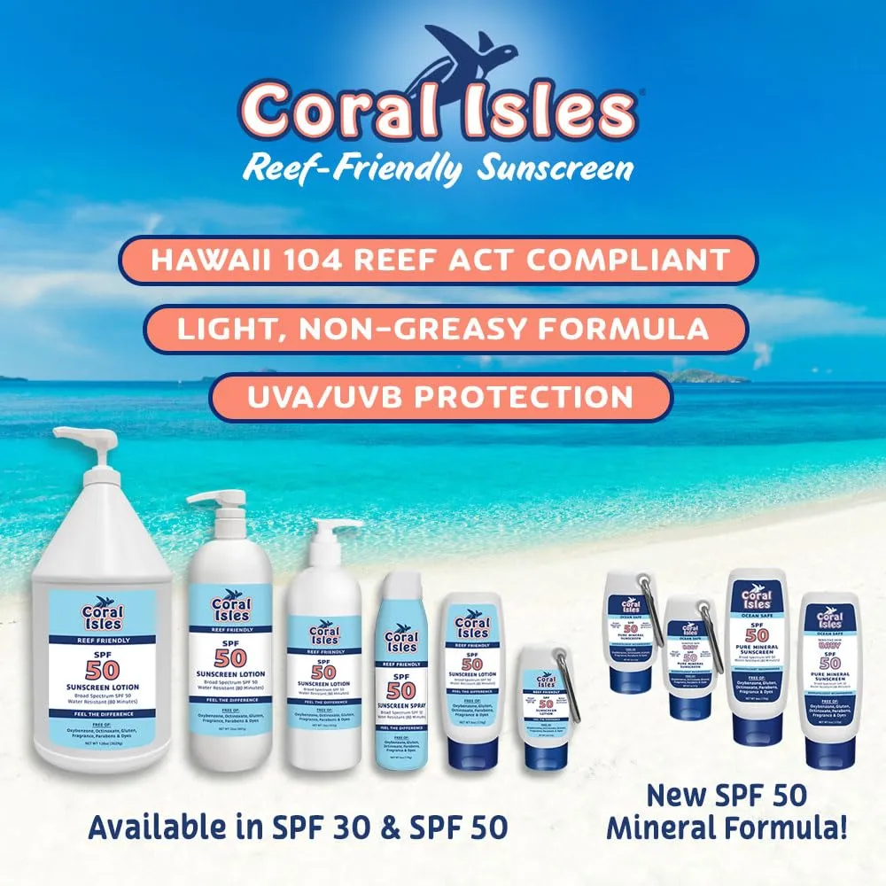 | Reef-Friendly Sunscreen | SPF 50 | Broad Spectrum UVA/UVB | Hawaii Compliant as Reef Safe | No Oxybenzone or Octinoxate | 2 Fl Oz Each (2-pack)