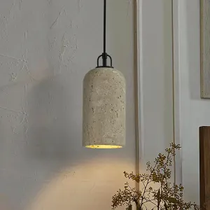 1-Light W5in Modern Famhouse Pendant Light Single Natural Travetine Stone Shade Coastal Cylinder Hanging Light for Bedroom and Kitchen Island