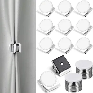 10 Pcs Outdoor Curtain Magnets Closure, Plus Size Magnetic Curtain Clips Metal Magnets for Indoor Outdoor Curtains Prevent Leaking for Patio, Mosquito, Cabana, Gazebo(White)