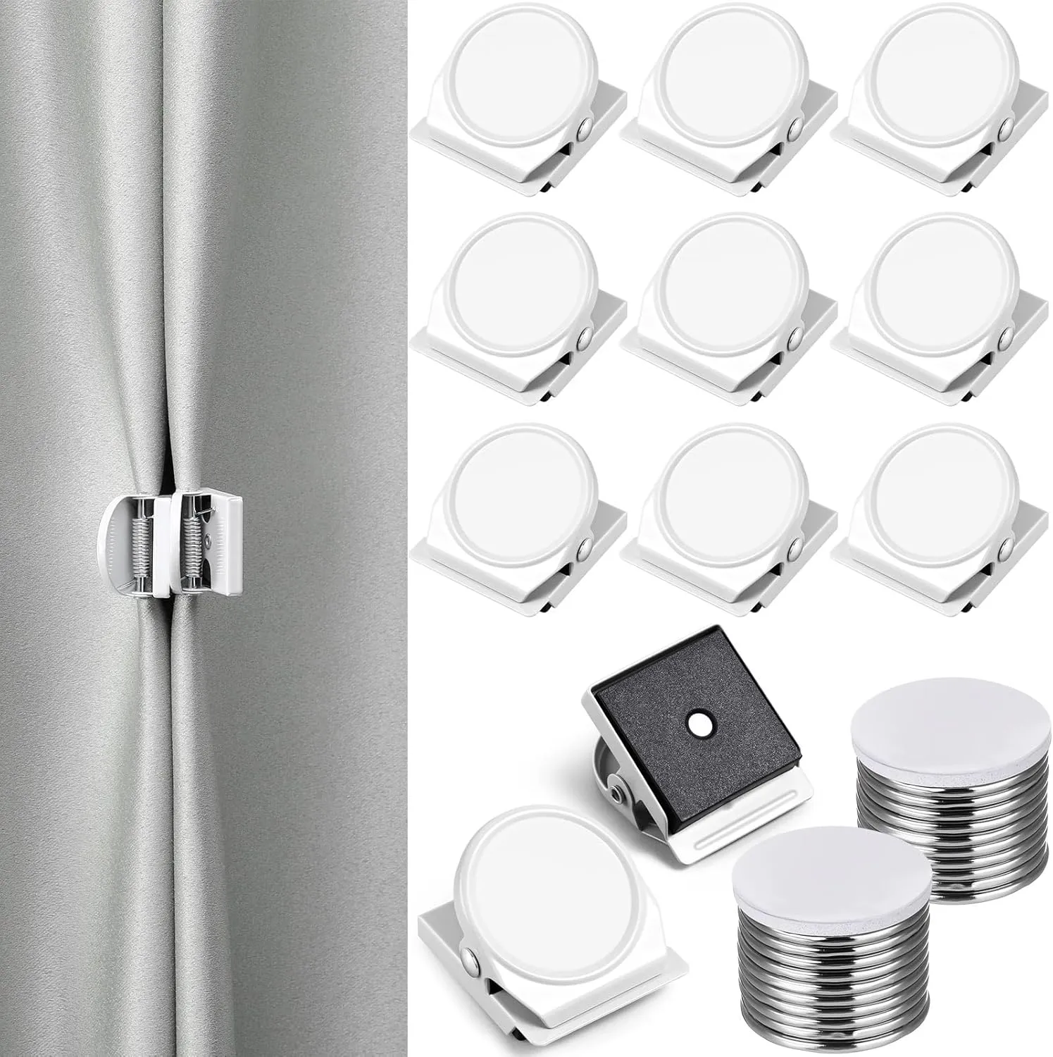 10 Pcs Outdoor Curtain Magnets Closure, Plus Size Magnetic Curtain Clips Metal Magnets for Indoor Outdoor Curtains Prevent Leaking for Patio, Mosquito, Cabana, Gazebo(White)