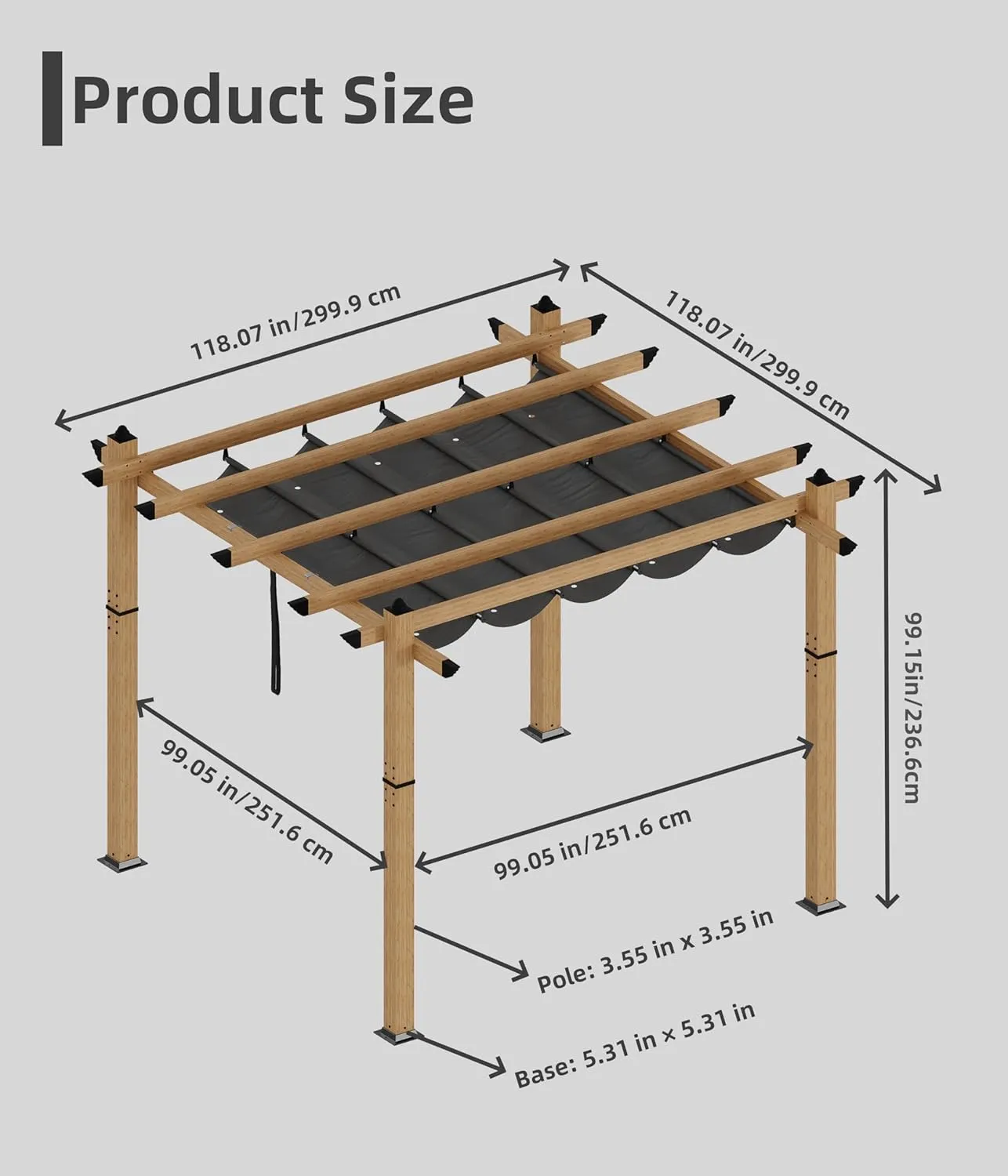 10' X 10' Outdoor Pergola with Retractable Canopy Aluminum Pergola Faux Wood Metal Pergolas Shelter for Backyard, Deck, Patio, Garden Porch Beach Sun Shade Pavilion Grape Trellis Grill, Gray