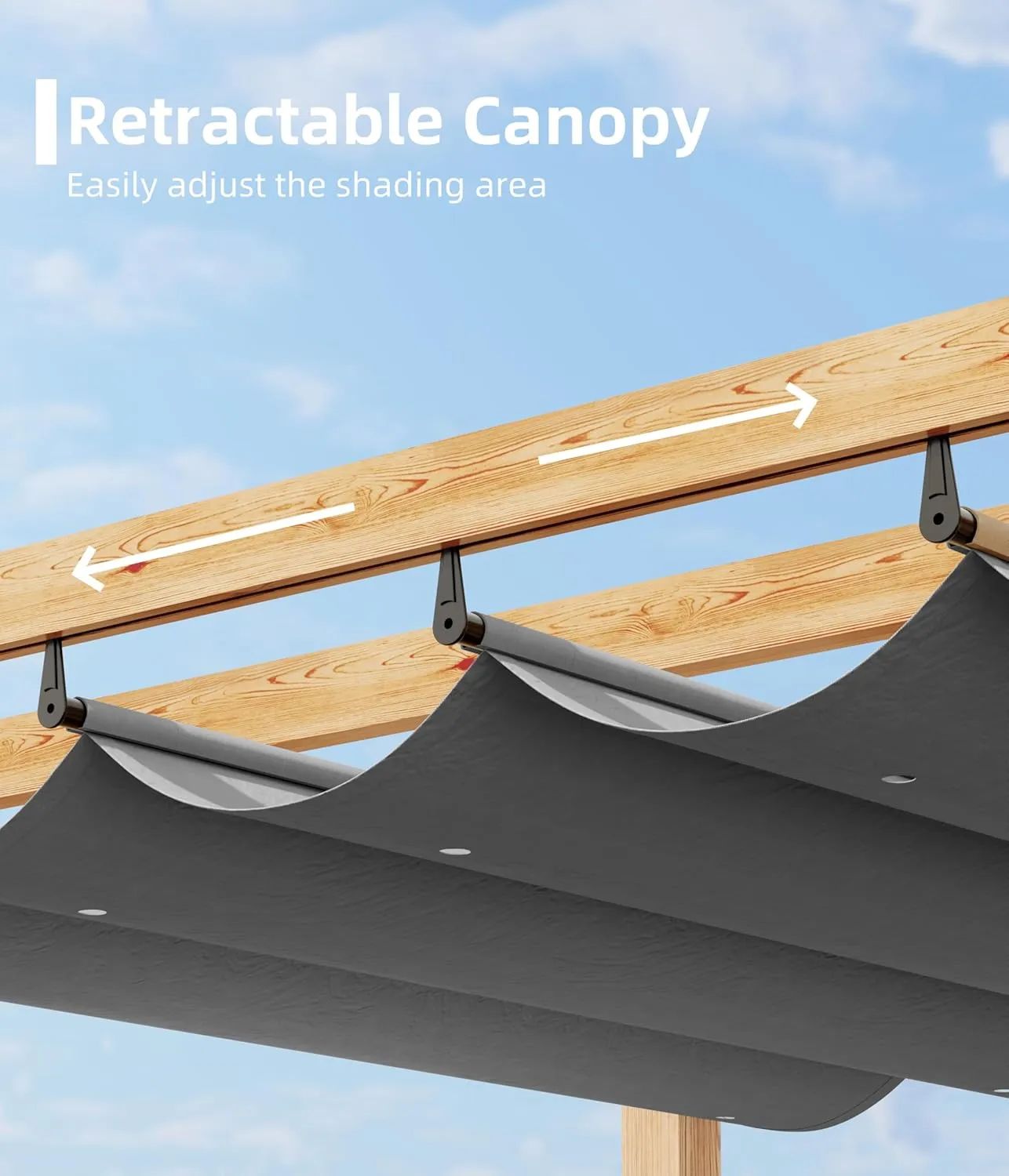 10' X 10' Outdoor Pergola with Retractable Canopy Aluminum Pergola Faux Wood Metal Pergolas Shelter for Backyard, Deck, Patio, Garden Porch Beach Sun Shade Pavilion Grape Trellis Grill, Gray