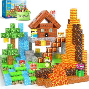 100pcs Magnetic Blocks - Build Mine Magnet World Game Adventure Set STEM Building Toys for Kids 3  Years Old 1” Magnetic Cubes for Boys Toddler Boy Gifts Toys for Ages 3-5 5-7 8-12