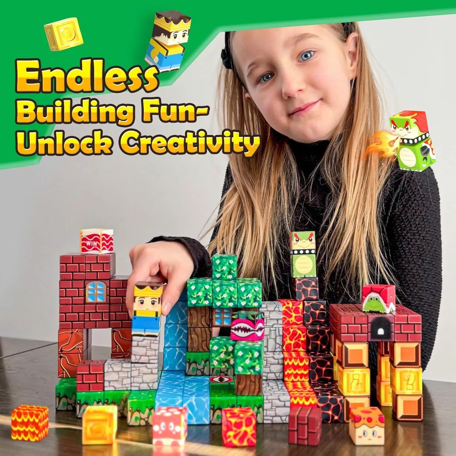 100pcs Magnetic Blocks - Build Mine Magnet World Game Adventure Set STEM Building Toys for Kids 3  Years Old 1” Magnetic Cubes for Boys Toddler Boy Gifts Toys for Ages 3-5 5-7 8-12