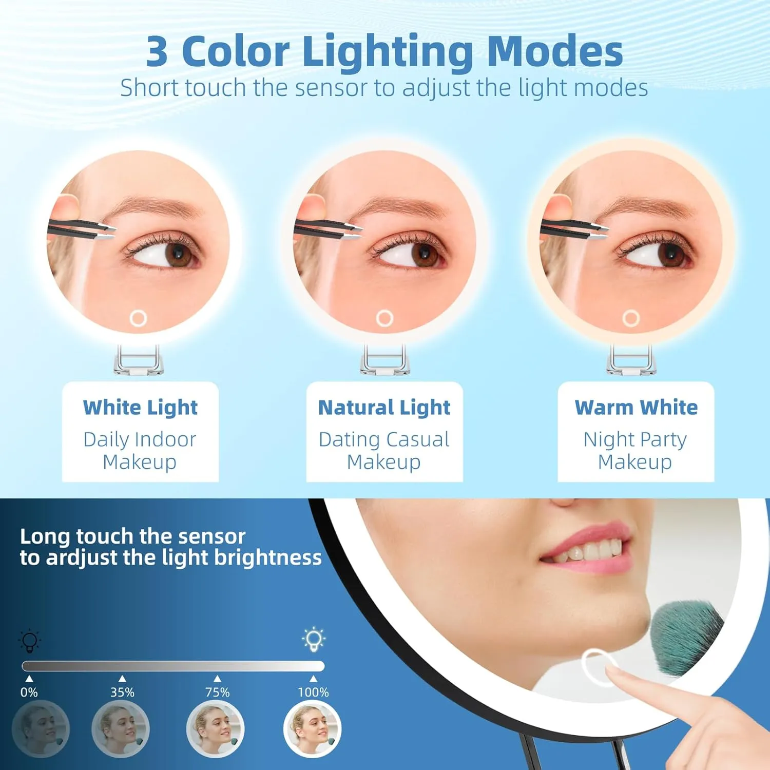 10X Magnifying Mirror with Lights, 6inch Makeup Magnified Mirror 10x Lighted Travel Magnification with 3 Suction Cups and 360° Adjustable Bracket - Includes Tweezers & Scissors