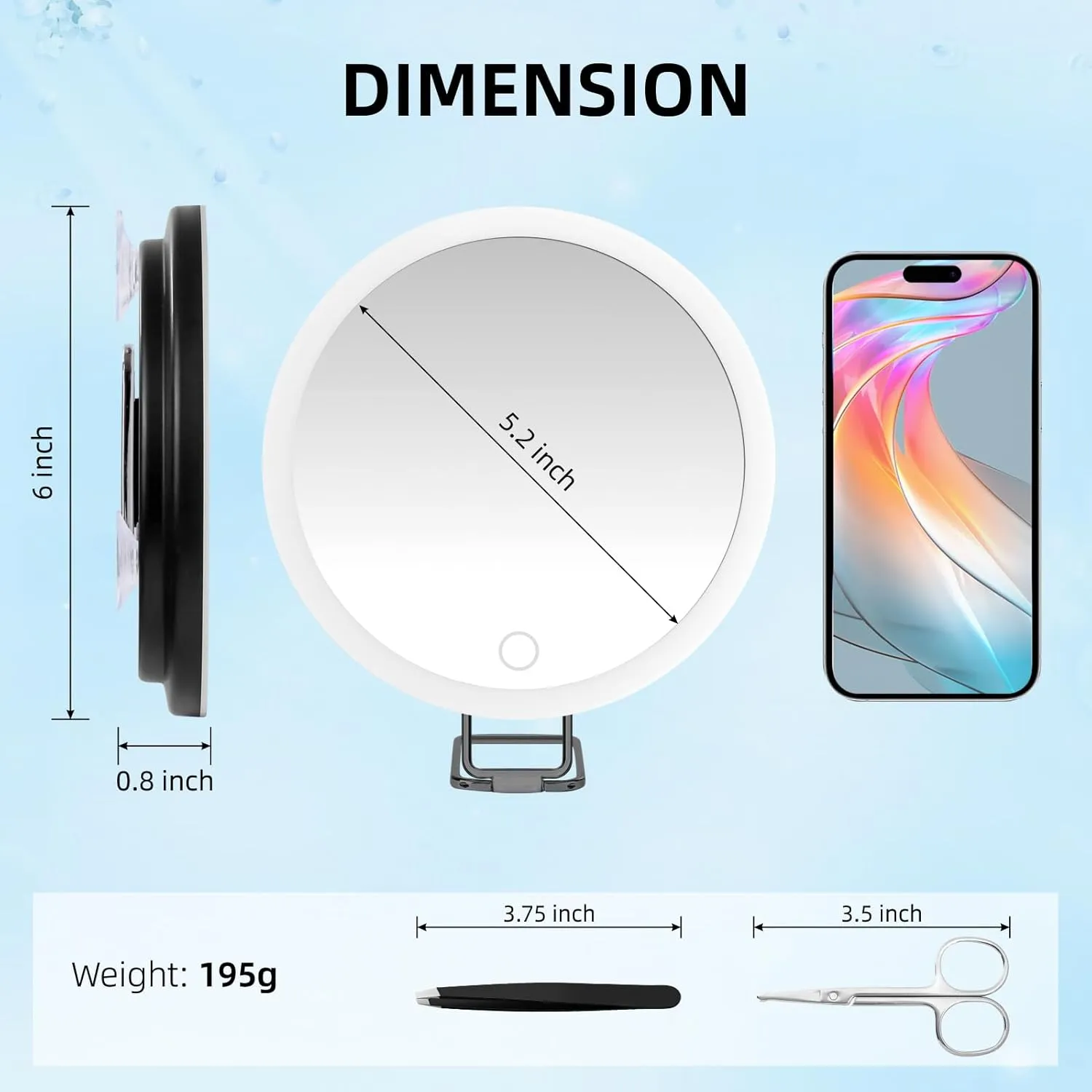 10X Magnifying Mirror with Lights, 6inch Makeup Magnified Mirror 10x Lighted Travel Magnification with 3 Suction Cups and 360° Adjustable Bracket - Includes Tweezers & Scissors