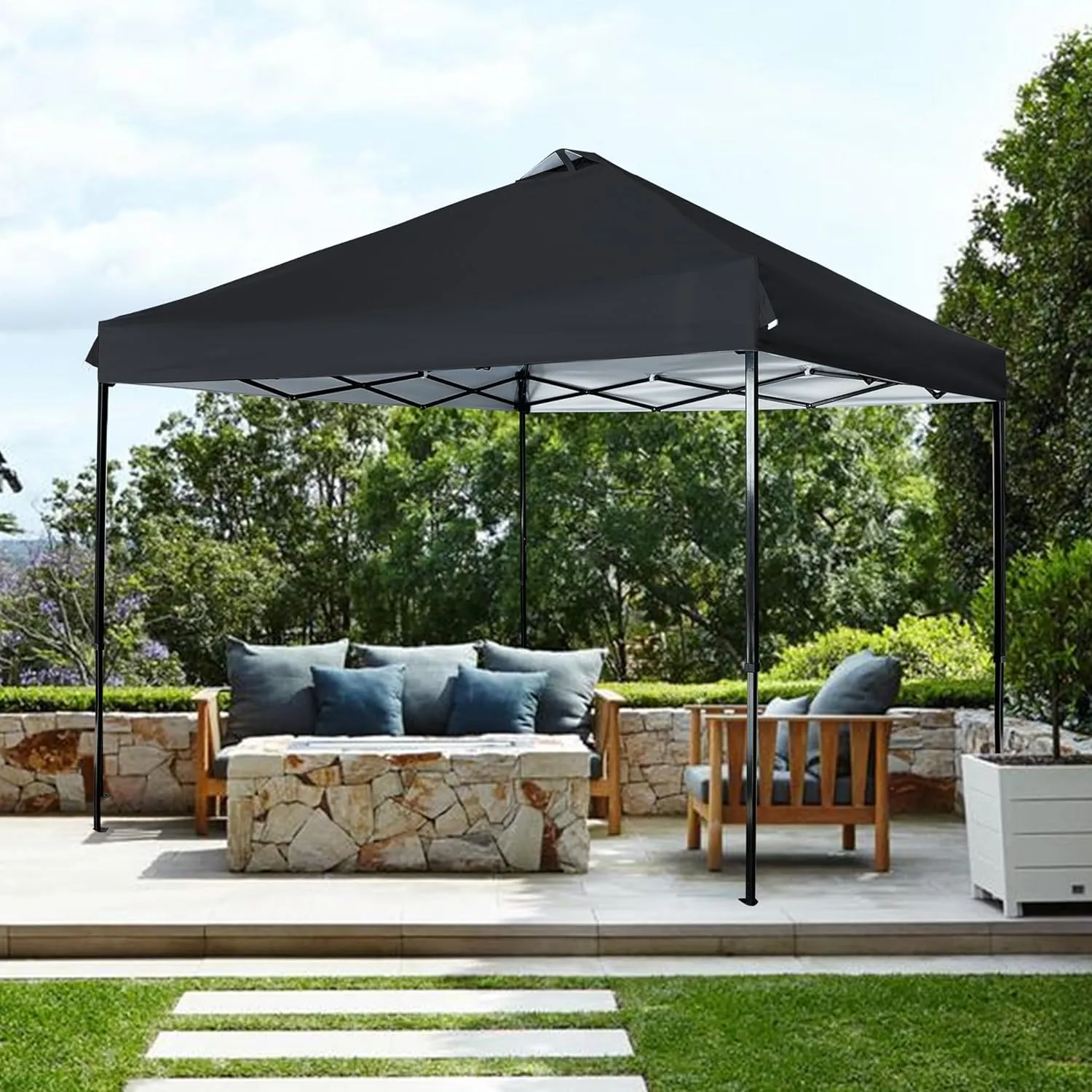 10x10 Canopy Replacement Top with Air Vent Silver Coated for Straight Leg Canopy Frame, (Black)