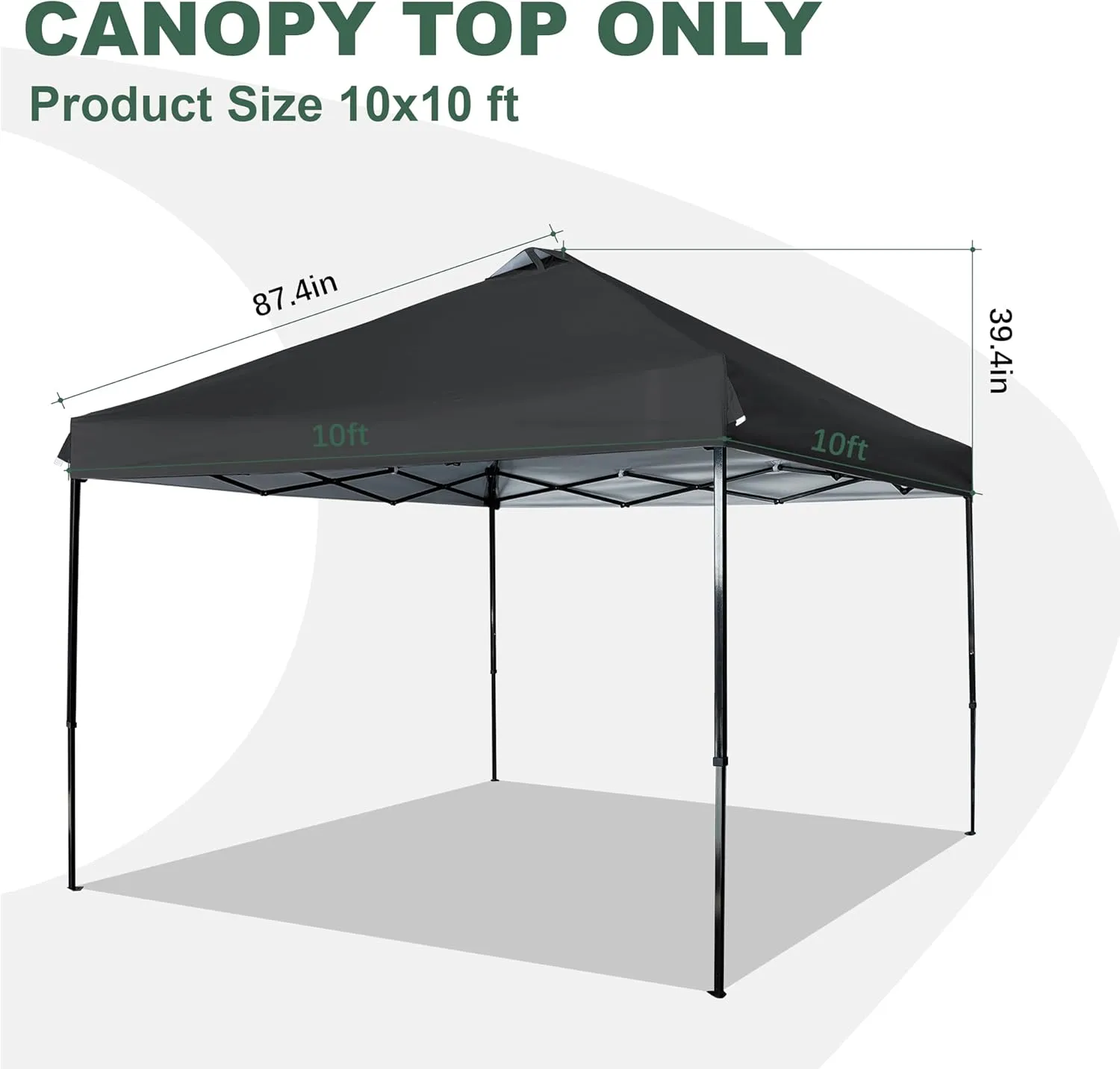 10x10 Canopy Replacement Top with Air Vent Silver Coated for Straight Leg Canopy Frame, (Black)