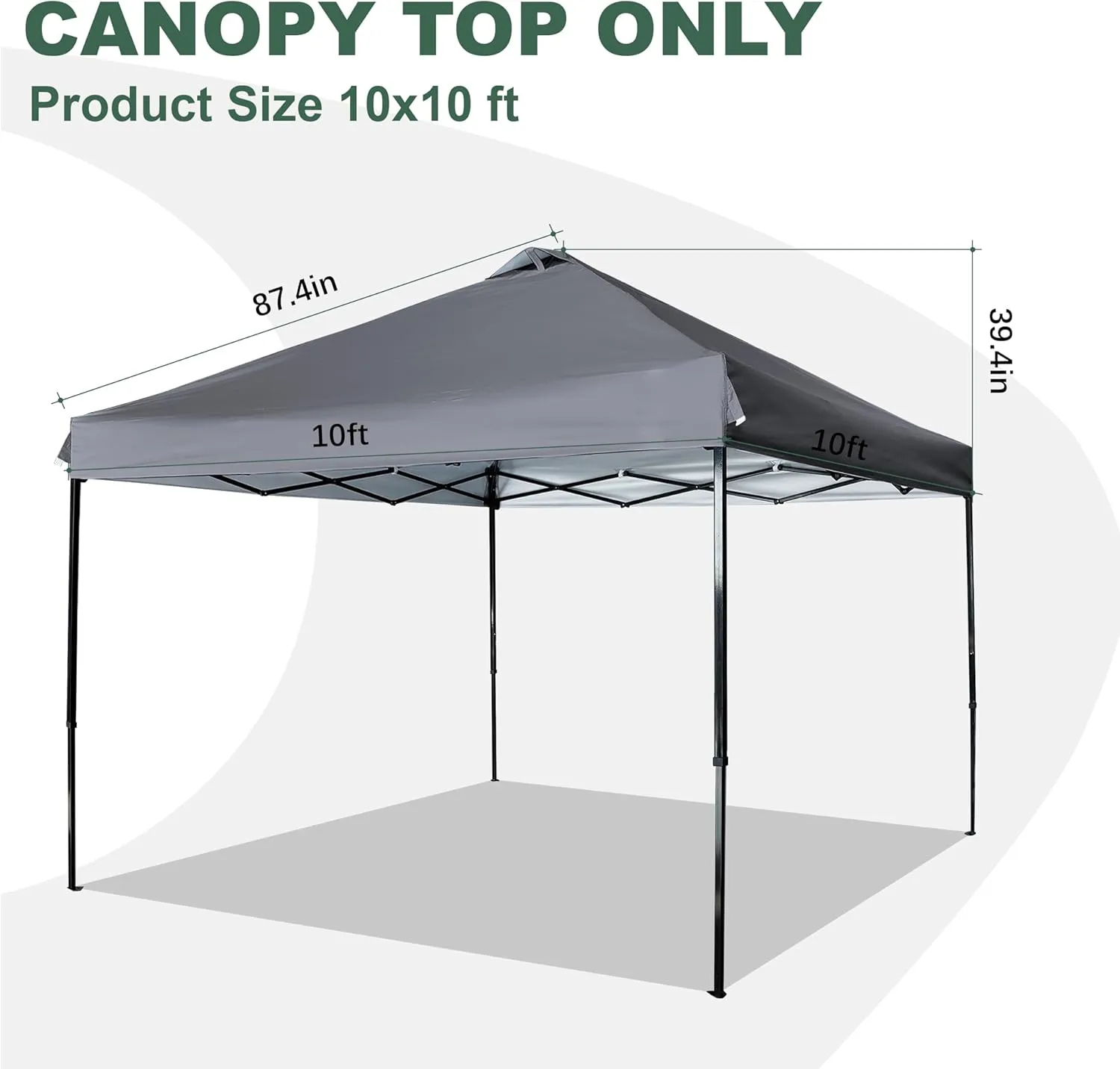 10x10 Canopy Replacement Top with Air Vent Silver Coated for Straight Leg Canopy Frame, (Dark Grey)