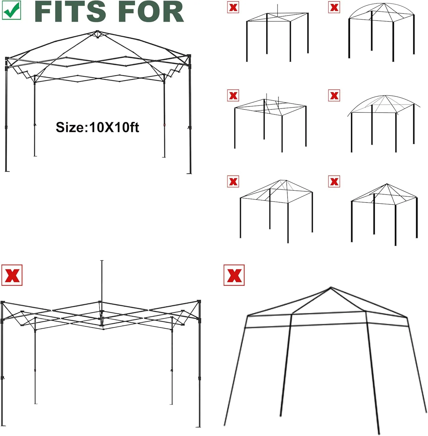 10x10 Canopy Replacement Top with Air Vent Silver Coated for Straight Leg Canopy Frame, (Dark Grey)