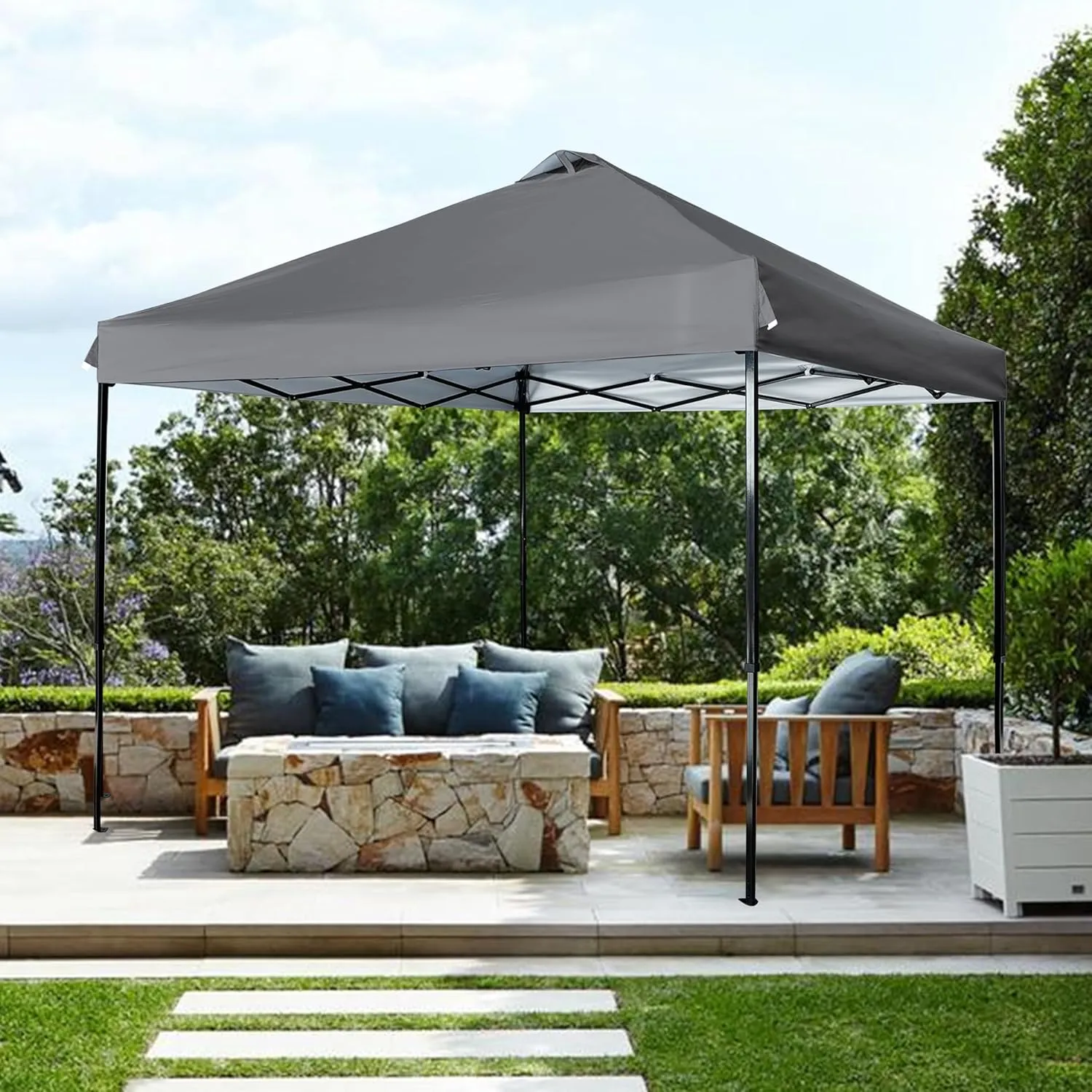 10x10 Canopy Replacement Top with Air Vent Silver Coated for Straight Leg Canopy Frame, (Dark Grey)