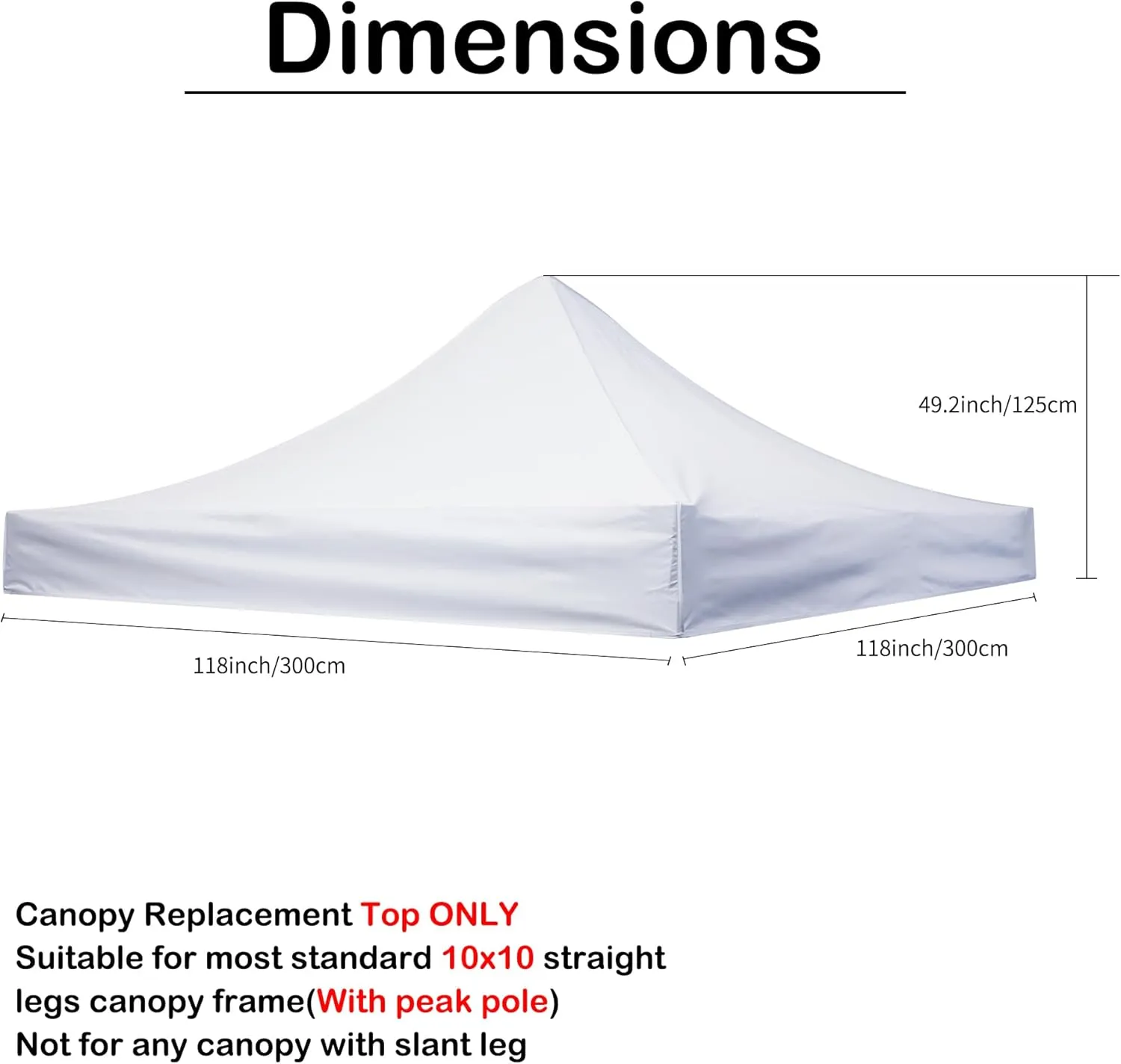 10x10 Canopy Replacement Top,10x10ft Pop Up Canopy Tent Cover for Straight Leg Frame,Top Cover Only（White）