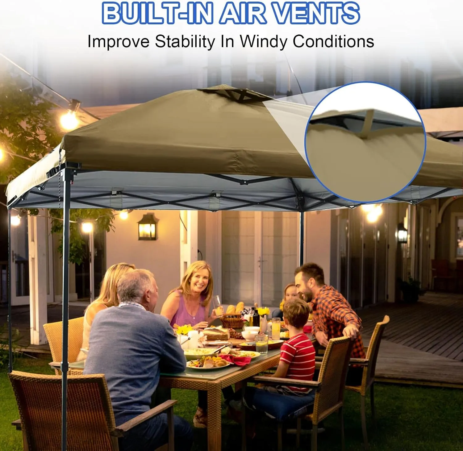 10x10ft Canopy Replacement Top with Air Vent Heavy-Duty, Waterproof, UV-Resistant Pop Up Cover for Straight Leg Tent, for Standard 10x10 Canopy Frames for Outdoor Camping (Khaki)