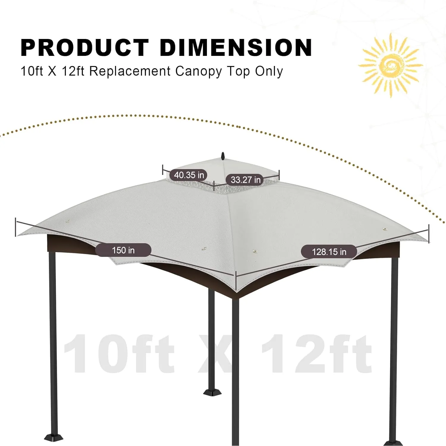 10x12 Gazebo Replacement Canopy Top,Gazebo Cover,Outdoor Double Tier Waterproof Canopy Roof for Lowe's Allen Roth Gazebo #GF-12S004B-1