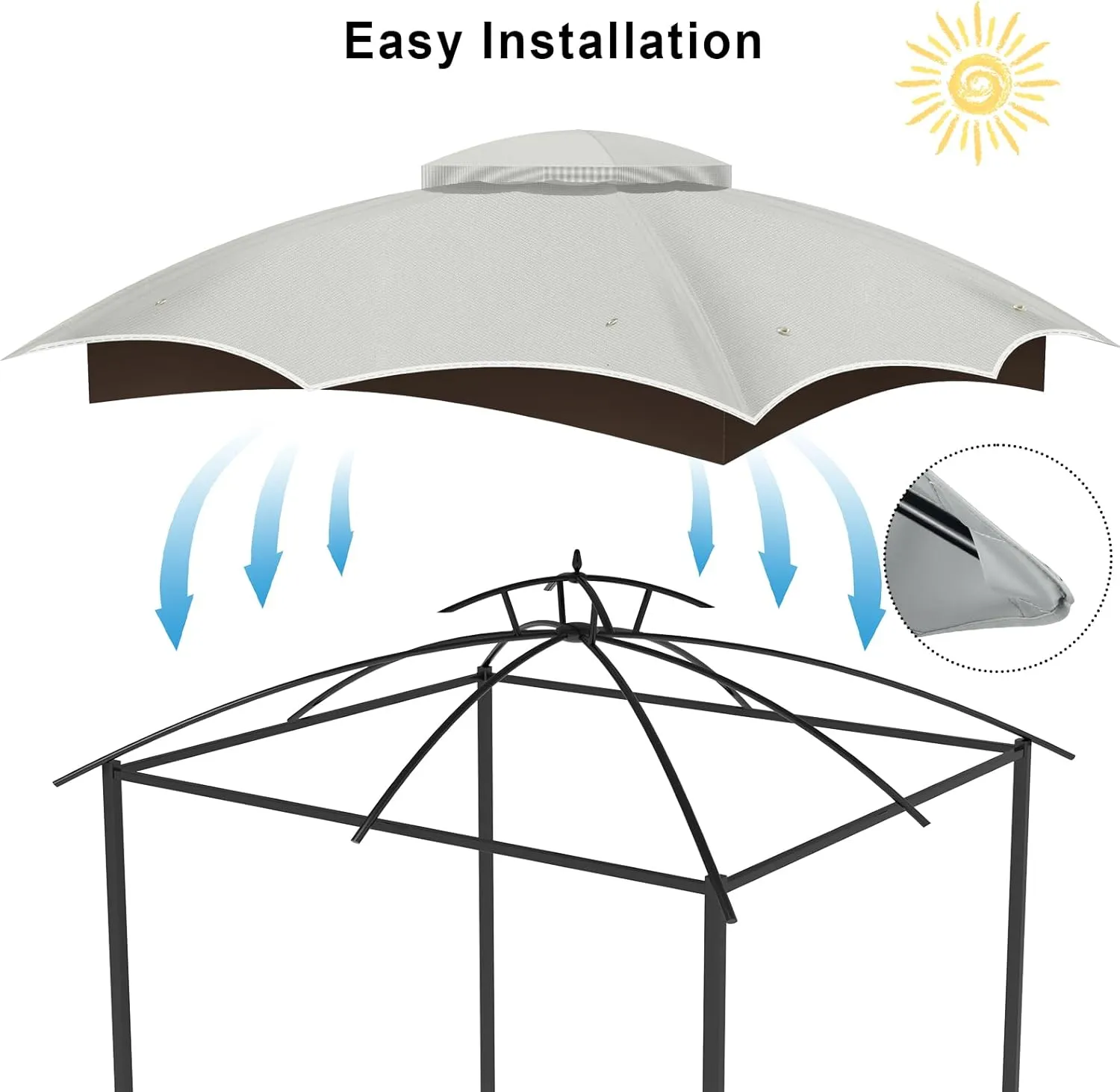 10x12 Gazebo Replacement Canopy Top,Gazebo Cover,Outdoor Double Tier Waterproof Canopy Roof for Lowe's Allen Roth Gazebo #GF-12S004B-1