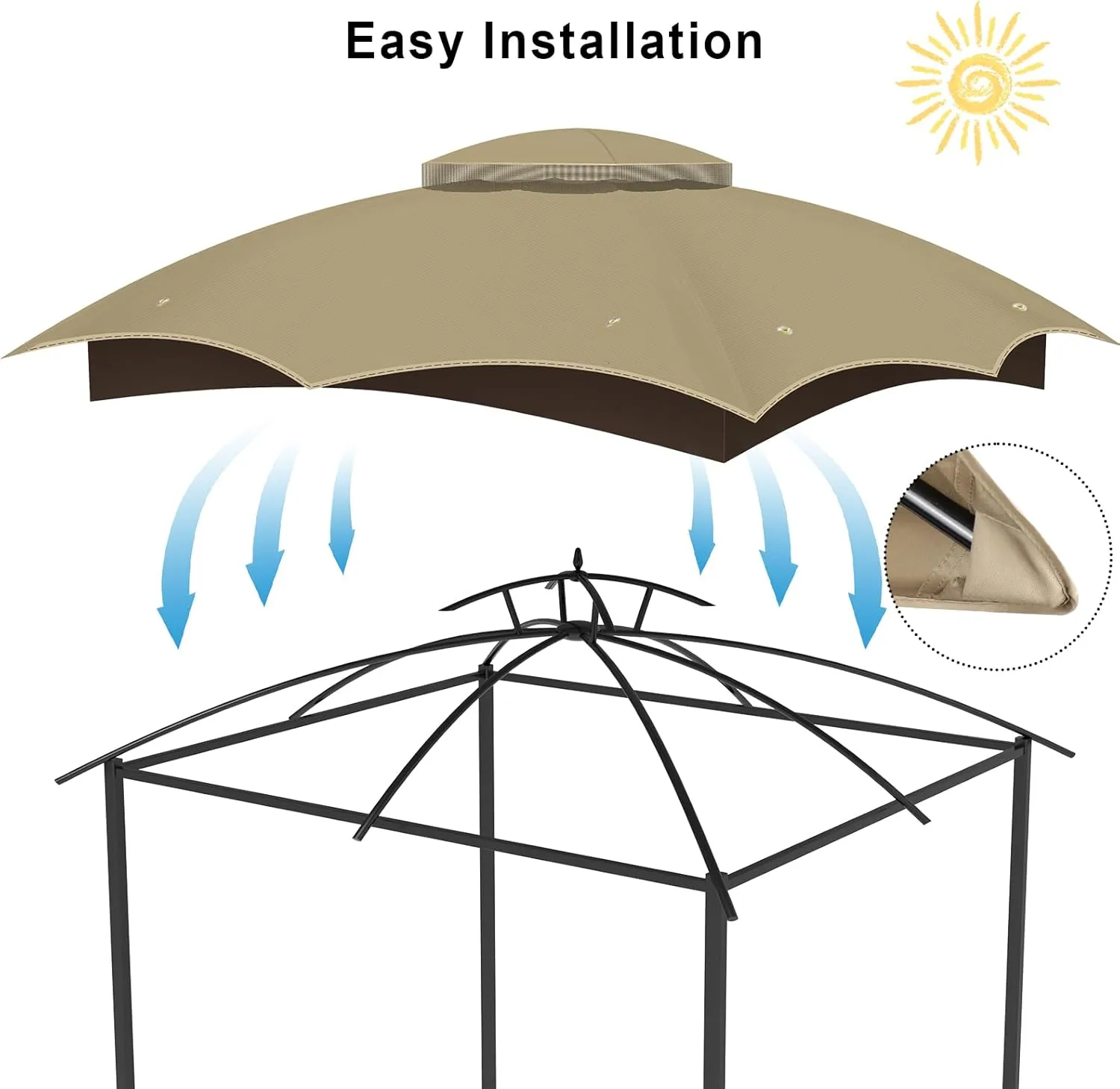 10x12 Replacement Gazebo Canopy Top Cover, Double Tiered Waterproof Canopy Roof for Lowe's Allen Roth Gazebo #GF-12S004B-1 (Khaki)
