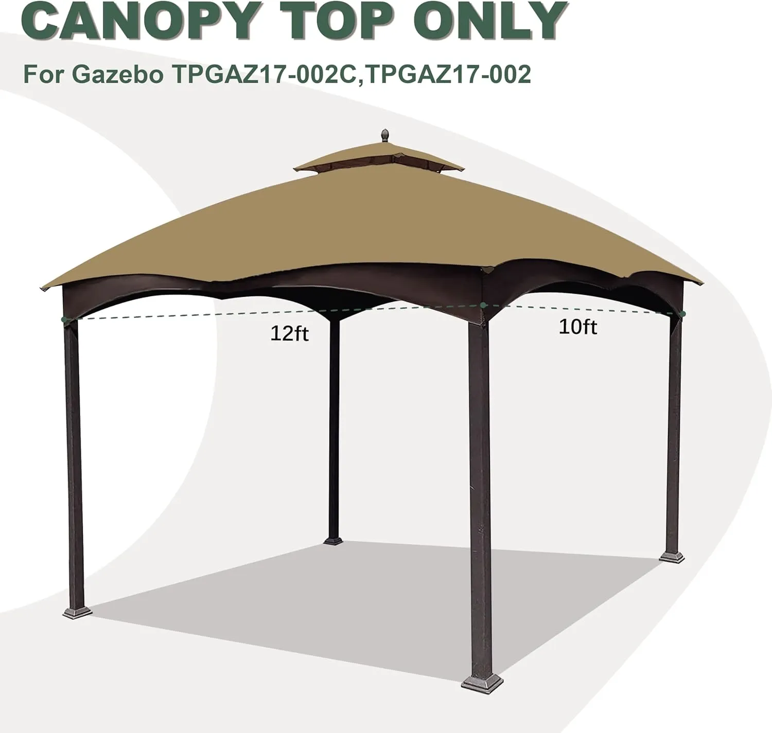 10X12 Replacement Gazebo Cover for Lowe's Gazebo Model #TPGAZ17-002C,TPGAZ17-002 (Beige)
