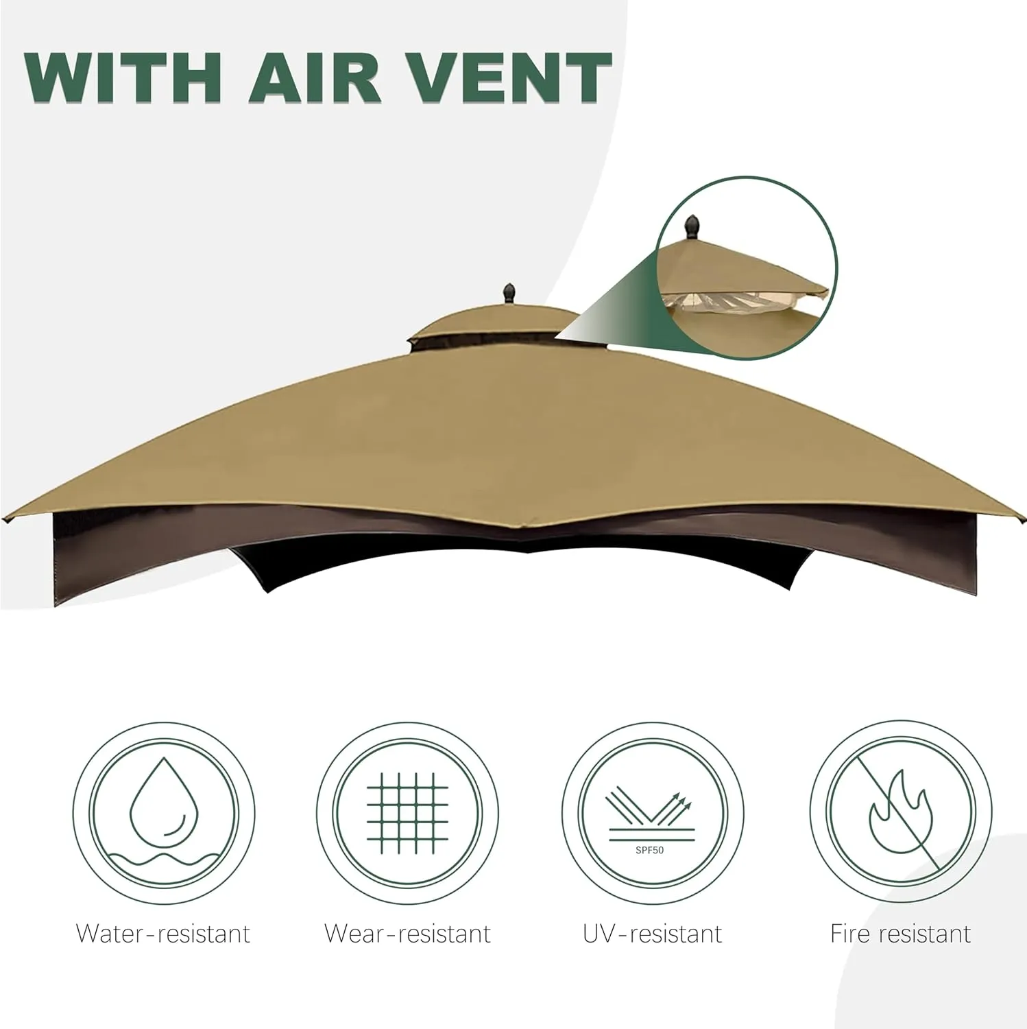 10X12 Replacement Gazebo Cover for Lowe's Gazebo Model #TPGAZ17-002C,TPGAZ17-002 (Beige)