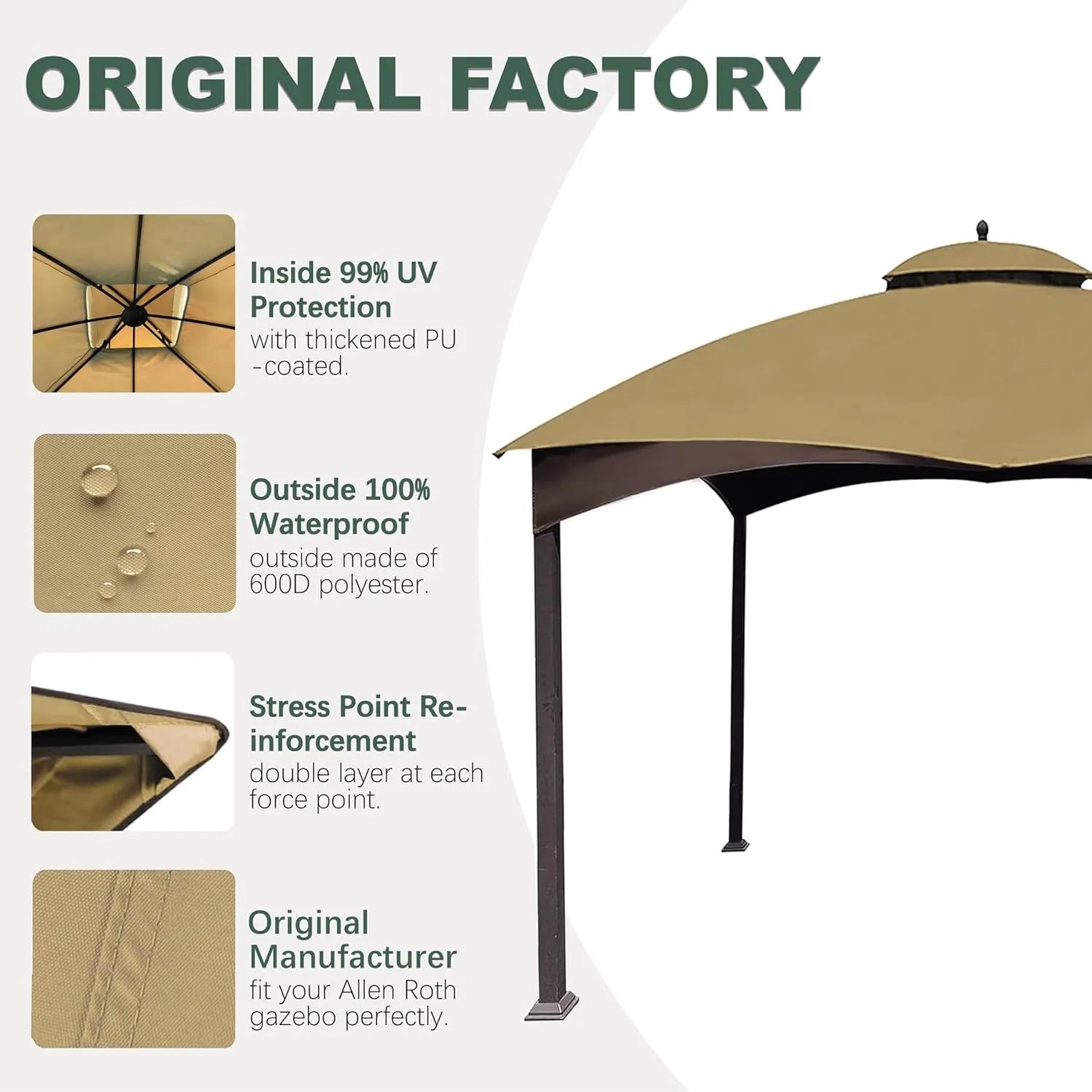 10X12 Replacement Gazebo Cover for Lowe's Gazebo Model #TPGAZ17-002C,TPGAZ17-002 (Beige)