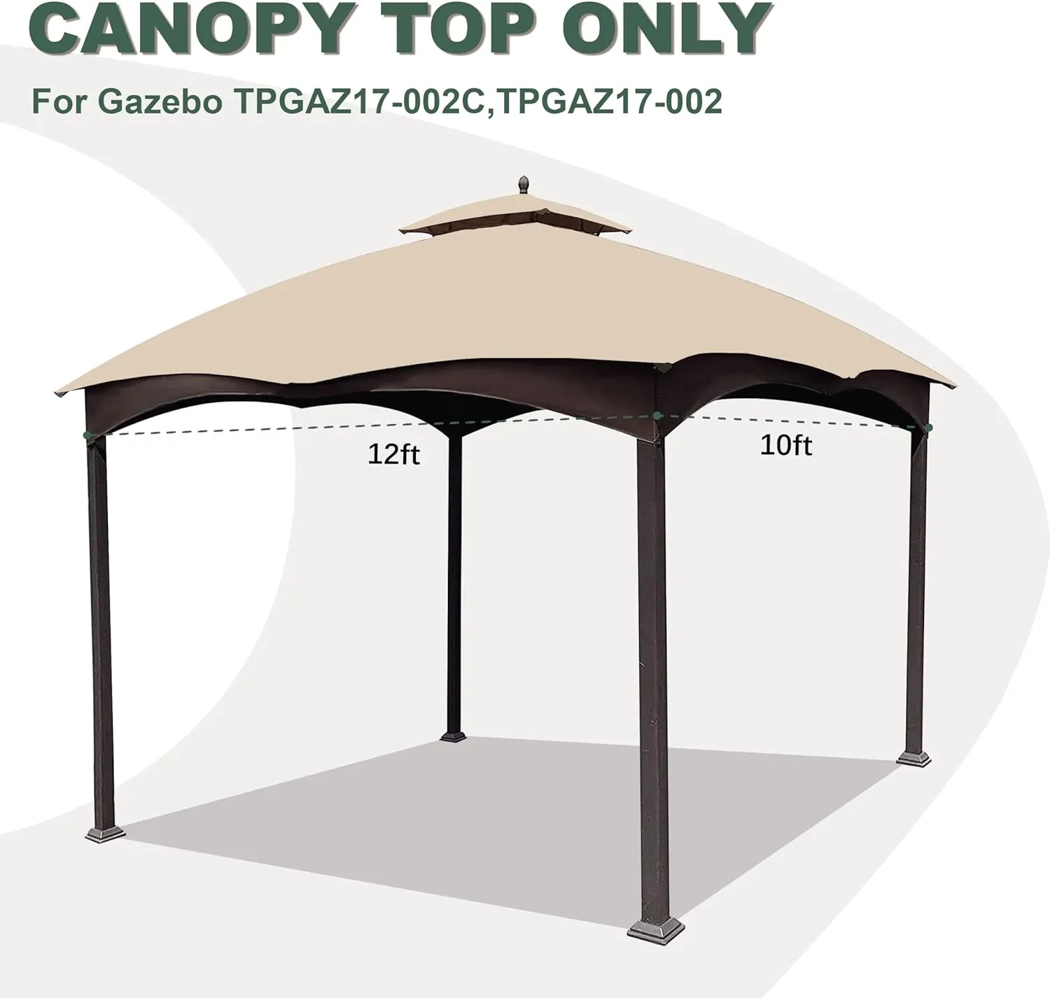 10X12 Replacement Gazebo Cover for Lowe's Gazebo Model #TPGAZ17-002C,TPGAZ17-002 (Light Beige)