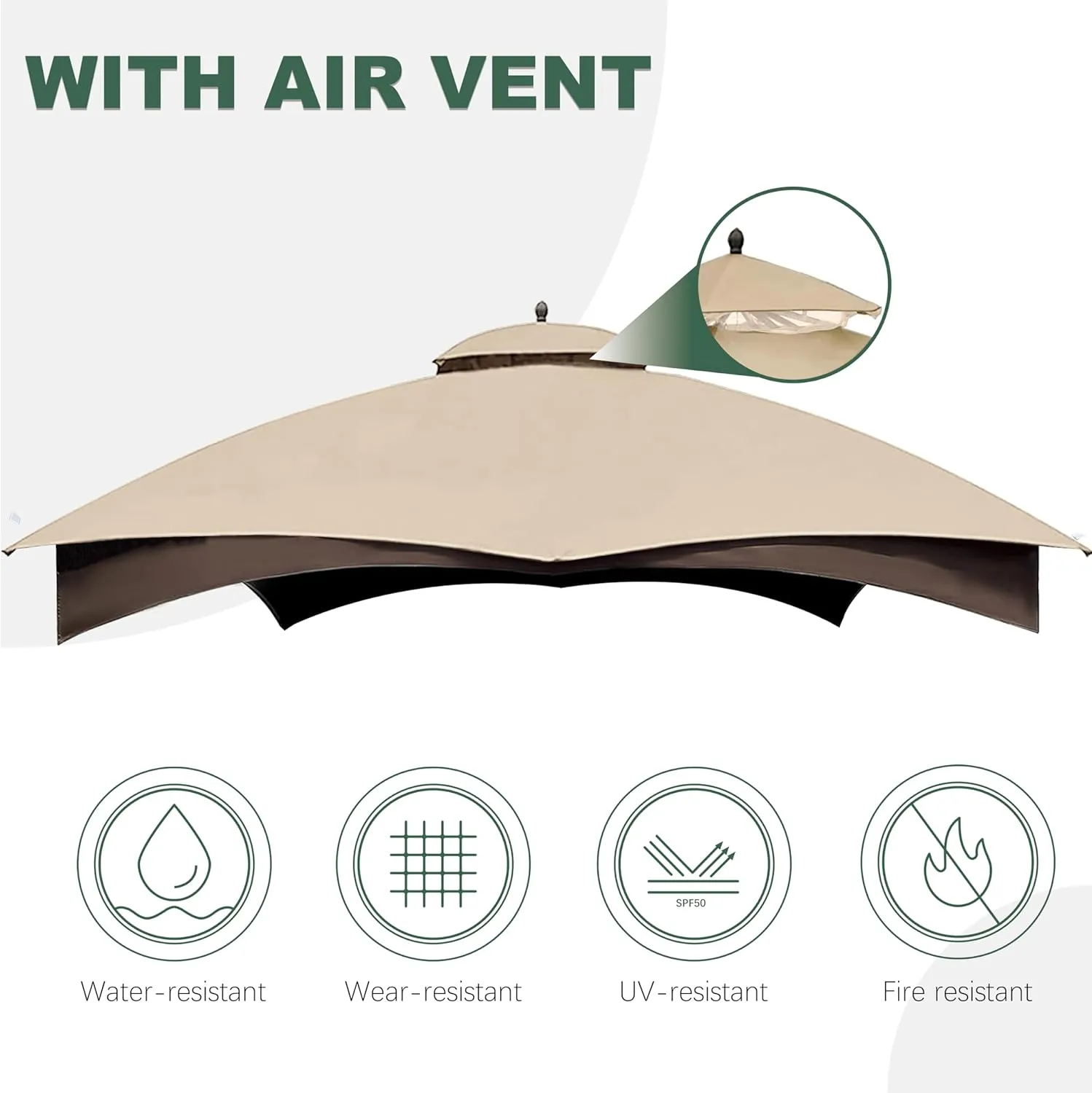 10X12 Replacement Gazebo Cover for Lowe's Gazebo Model #TPGAZ17-002C,TPGAZ17-002 (Light Beige)