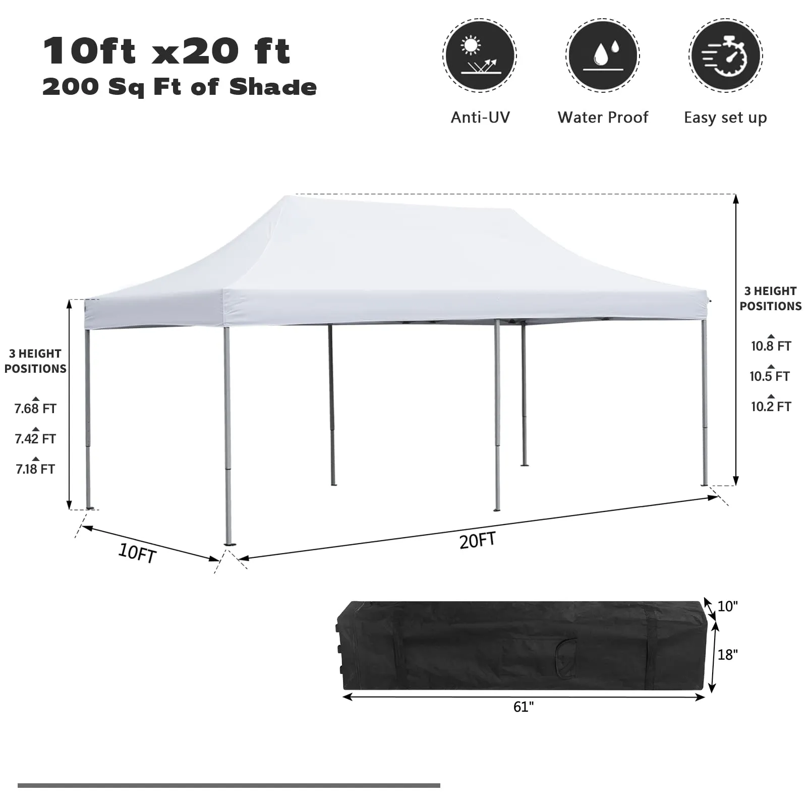 10x20 ft Pop up Canopy Tent, Wonlink Folding Heavy Duty Height Adjustable Shelter Gazebos with Wheeled Bag