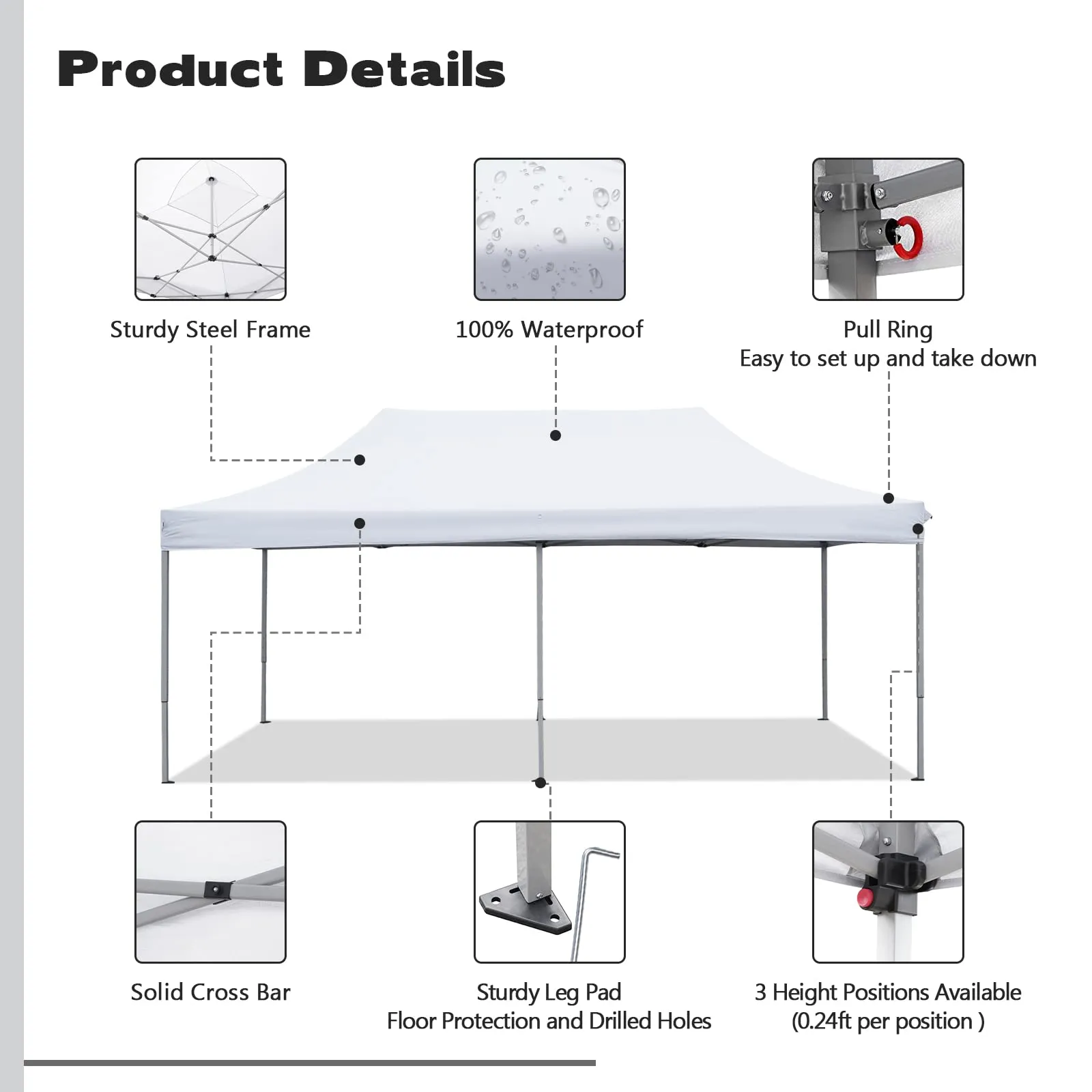 10x20 ft Pop up Canopy Tent, Wonlink Folding Heavy Duty Height Adjustable Shelter Gazebos with Wheeled Bag
