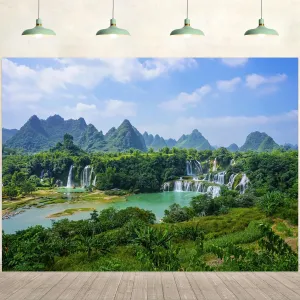 10x8ft Mountain Landscape Backdrop Nature Scenery Green Trees Forest Mountains Waterfall Photography Background Travel Picnic Theme Decorations Children Adults Portrait Photo Studio Props