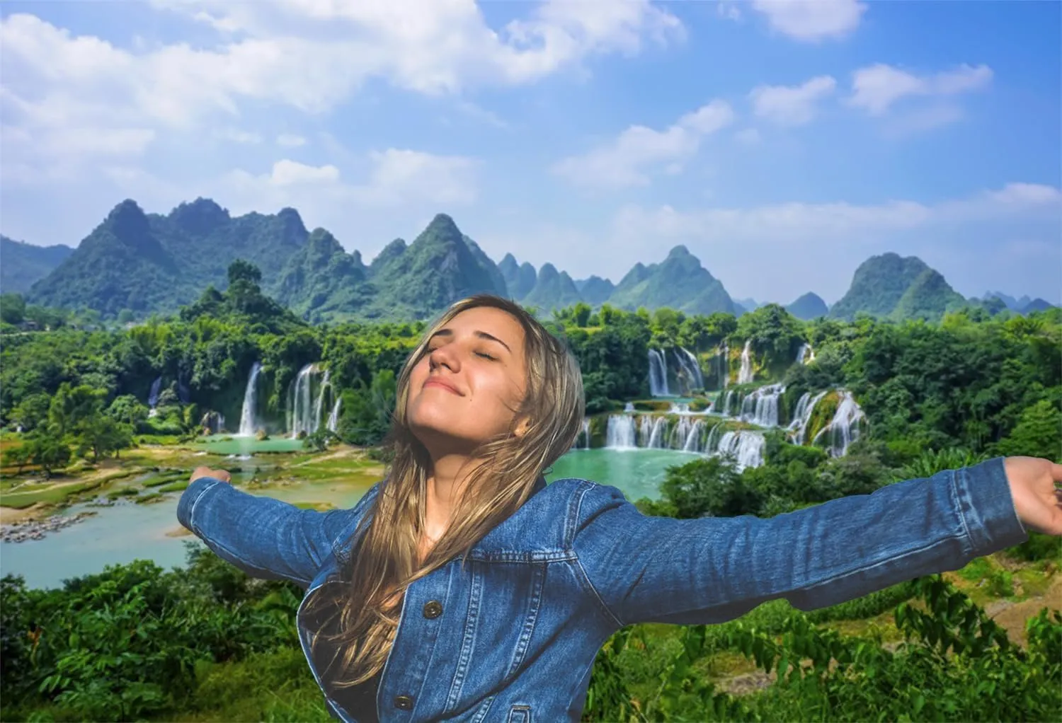 10x8ft Mountain Landscape Backdrop Nature Scenery Green Trees Forest Mountains Waterfall Photography Background Travel Picnic Theme Decorations Children Adults Portrait Photo Studio Props