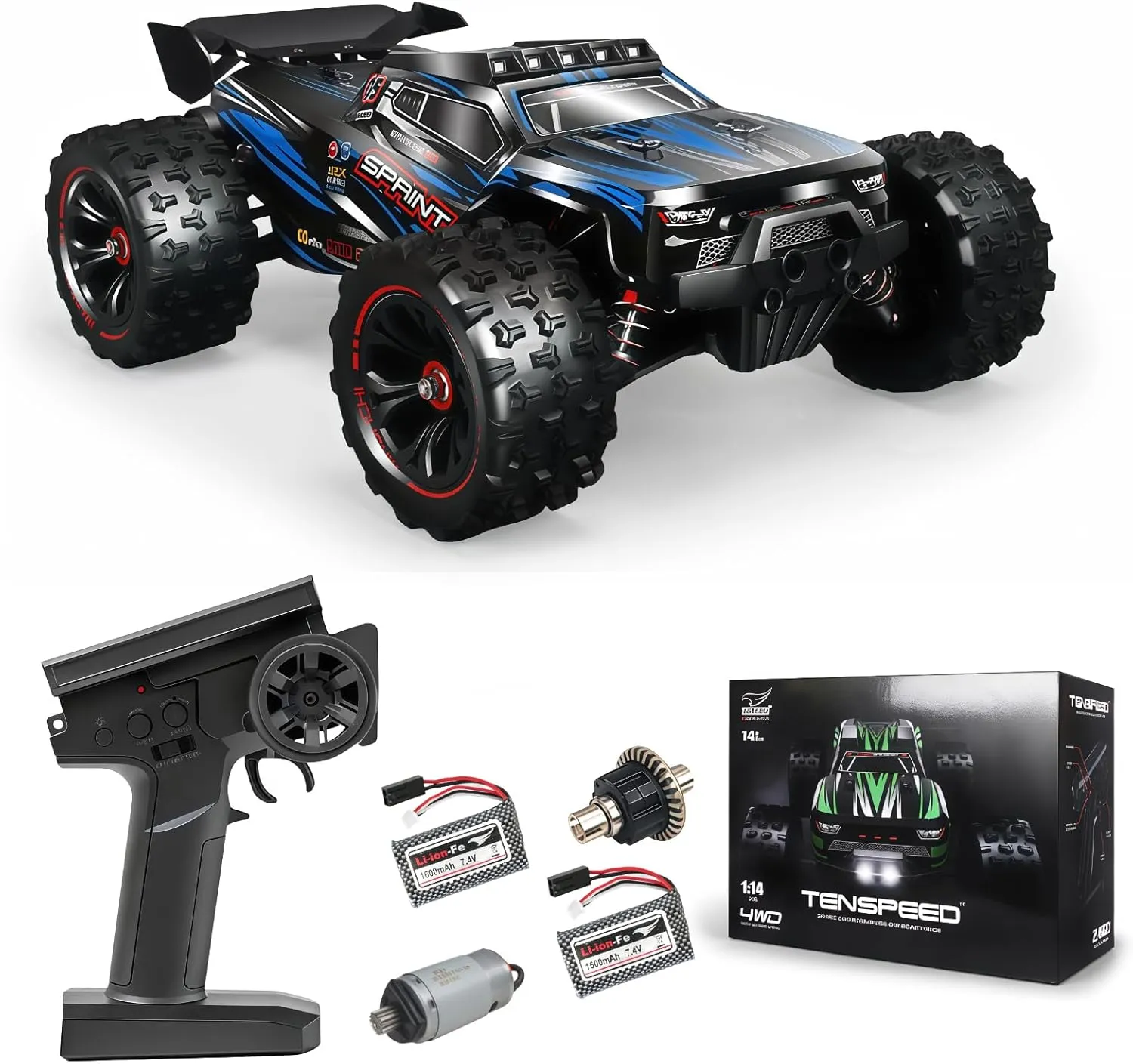 1/14 Fast RC Cars for Adults 48  KM/H. 4WD All Terrain High Speed Remote Control Car.with 2.4 GHz Remote Control.with LED Shell Lights，Two Rechargeable Batteries Truck for Adults & Kids