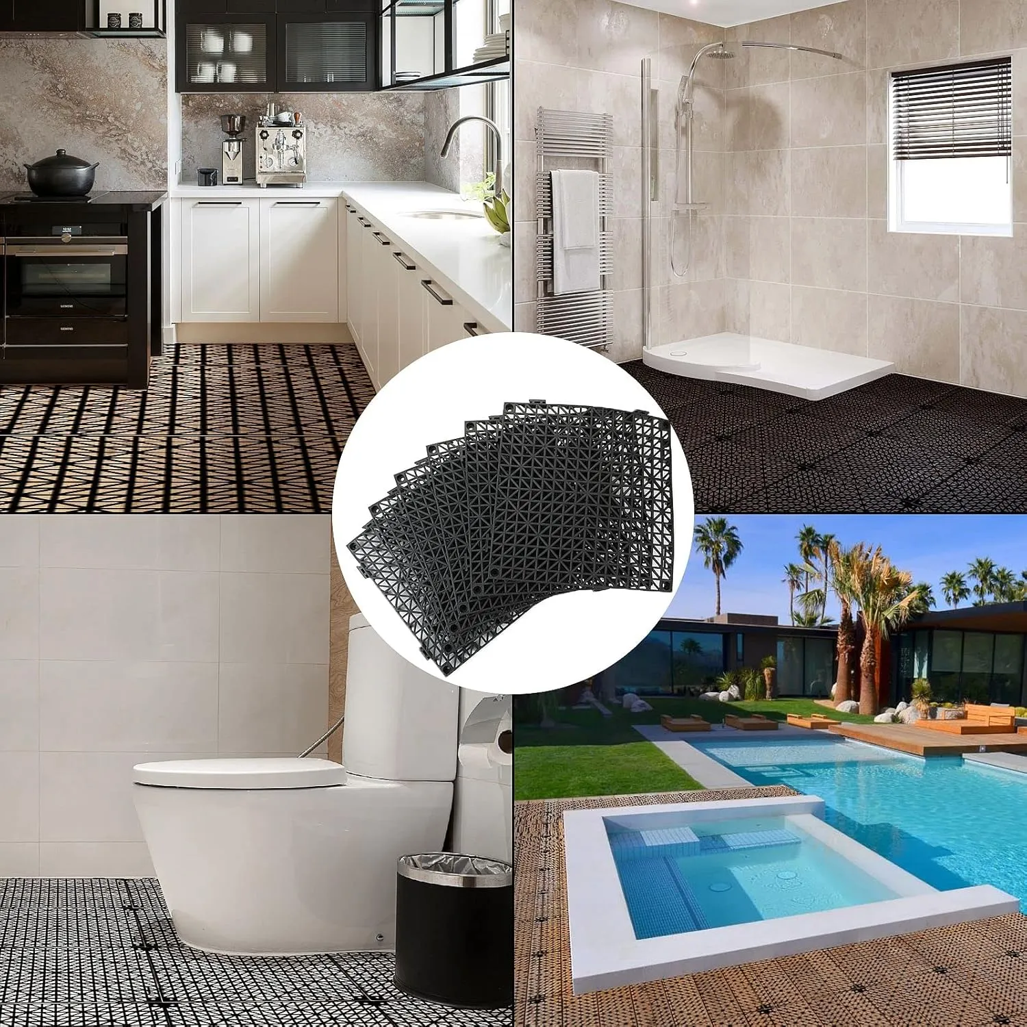 12 Pack Interlocking Floor Tiles 11.8" x 11.8" Interlocking Rubber Floor Mat Outdoor Non Slip Splicing Drainage Mats for Shower, Deck, Pool, Patio, Balcony, Kitchen, Yard