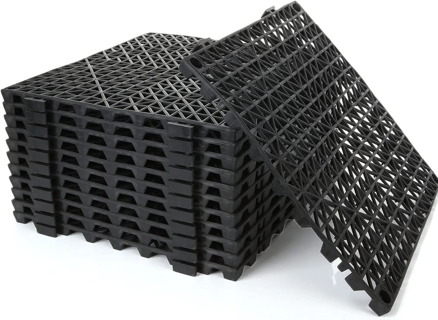 12 Pack Interlocking Floor Tiles 11.8" x 11.8" Interlocking Rubber Floor Mat Outdoor Non Slip Splicing Drainage Mats for Shower, Deck, Pool, Patio, Balcony, Kitchen, Yard