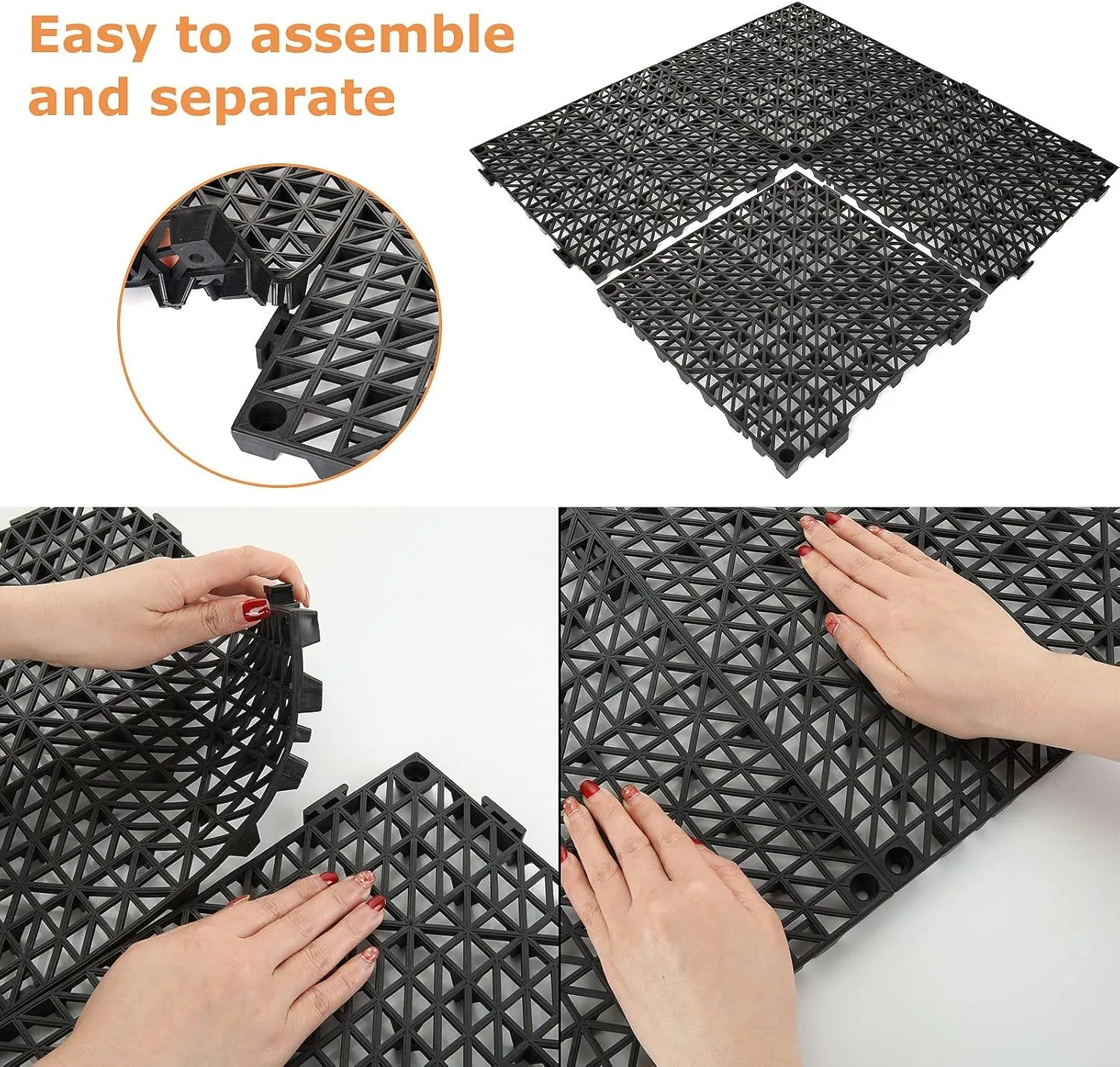 12 Pack Interlocking Floor Tiles 11.8" x 11.8" Interlocking Rubber Floor Mat Outdoor Non Slip Splicing Drainage Mats for Shower, Deck, Pool, Patio, Balcony, Kitchen, Yard