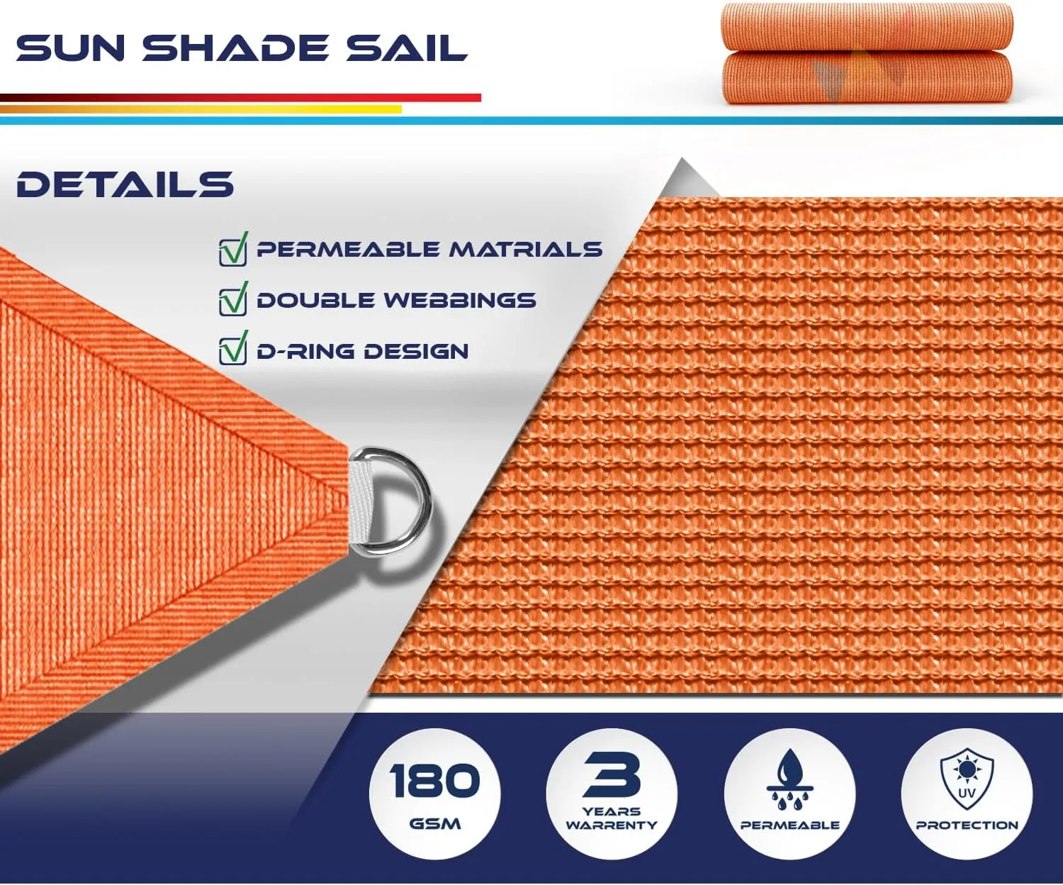 12' x 12' x 12' Sun Shade Sail Triangle Outdoor Canopy Cover UV Block for Backyard Porch Pergola Deck Garden Patio (Orange)