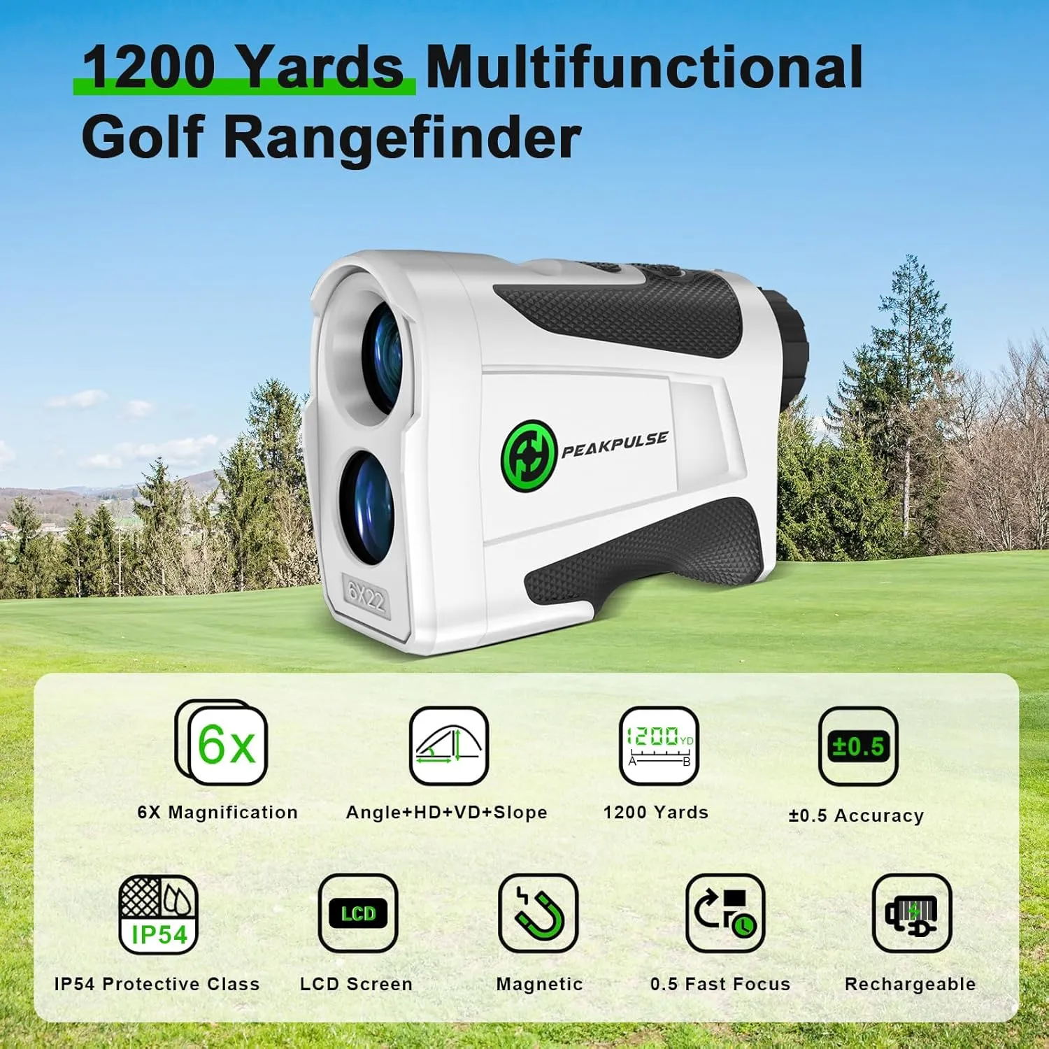 1200 1700 Yards Golf Rangefinder Slope Magnetic Rechargeable 6X Magnification Laser Distance Range Finders Flag Pole Locked Vibration Golfer Accessories