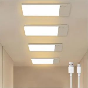 12000mAh Rechargeable Ceiling Lights 4pcs, Battery Operated Cordless Overhead Lighting, Adjustable Temperatures & Brightness No Wiring, Motion Sensor Light for Closet Pantry, Hallway, Shed, Shower