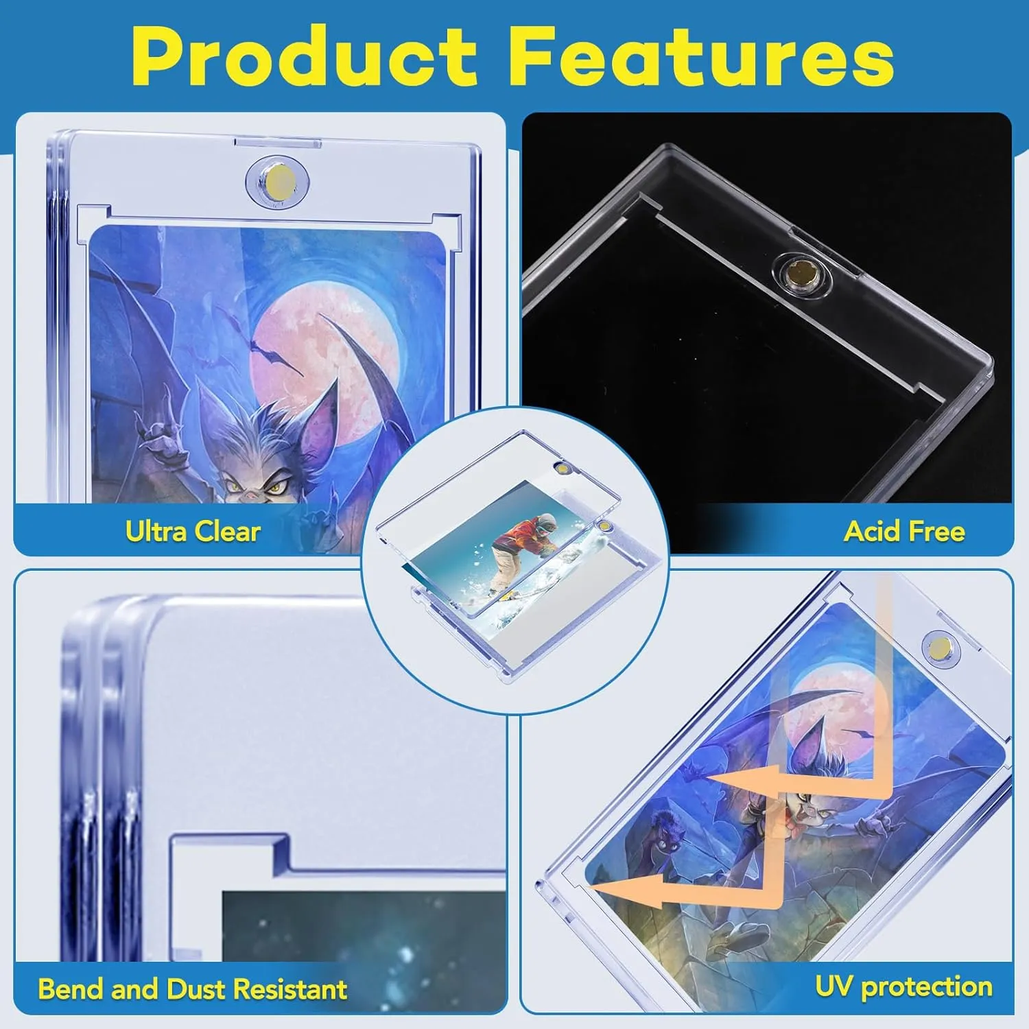 128 PCS Magnetic Card Holder, 35pt One Touch Card Holder,U-V Protection Hard Plastic Magnetic Cards Case,Display Case Protector for Sports Game Baseball Cards