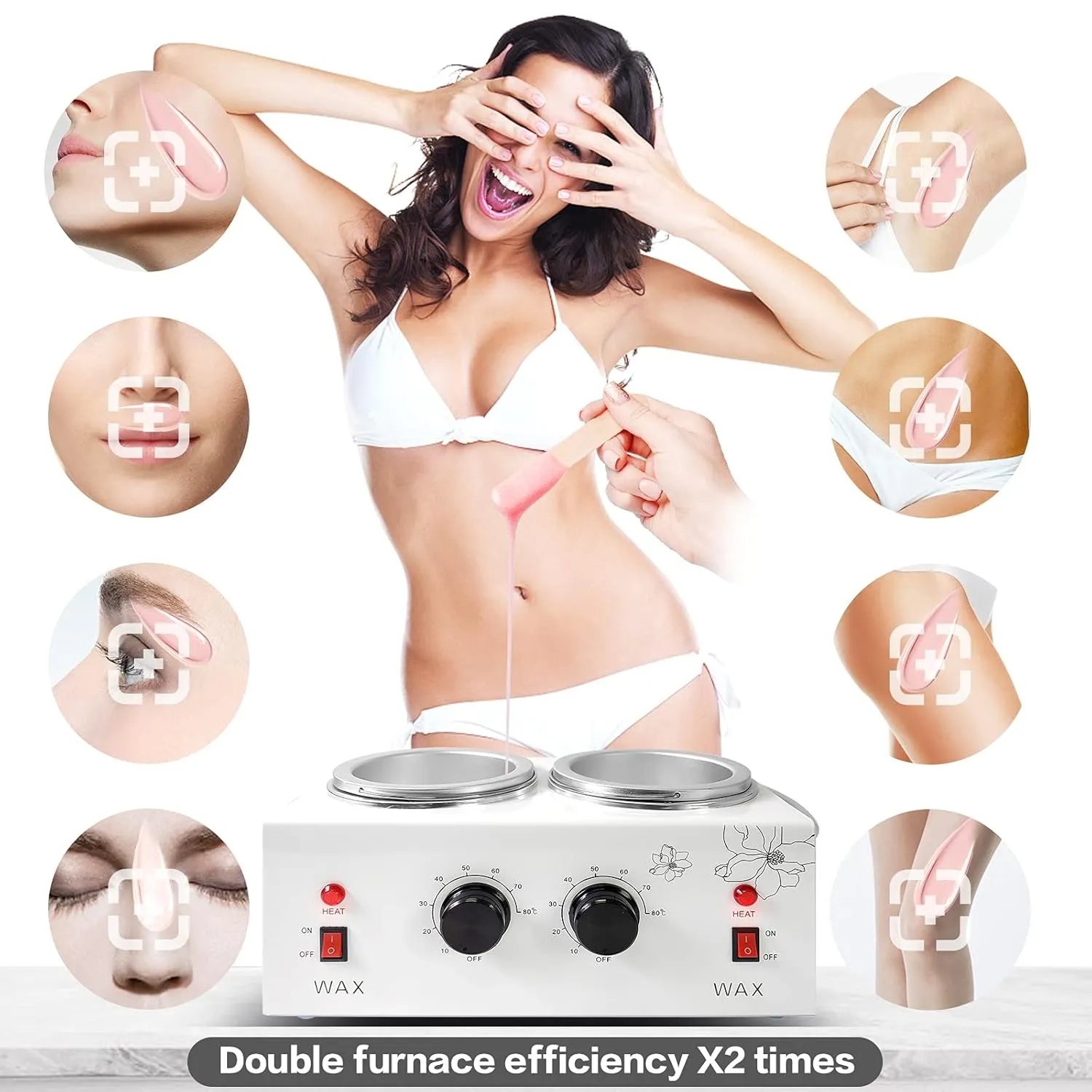 1.2L Double Portable Wax Warmer Machine for Painless Hair Removal, Women Men Professional Wax Heater with Adjustable Temperature Set, 40pcs Sticks