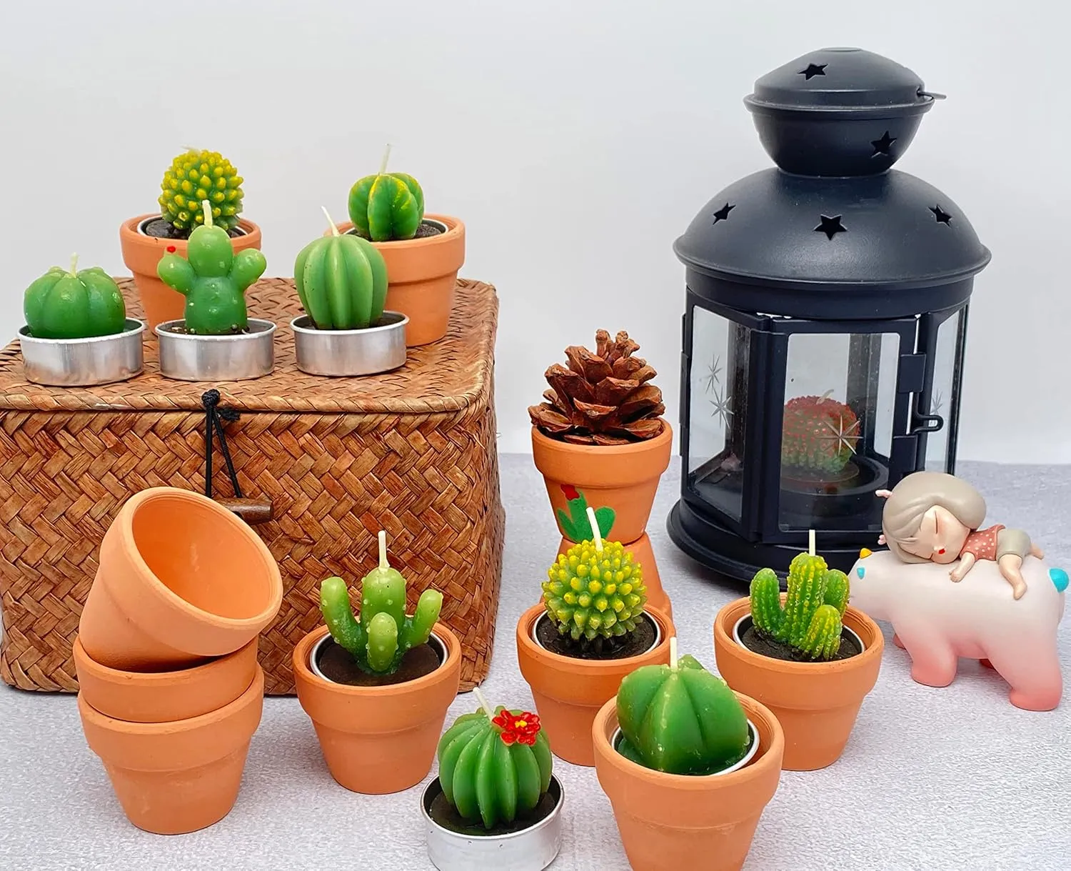 12pcs Cactus Tealight Candles Bridal Shower Gifts Boho Mexican Party Decorations Succulent Candle Mini Tea Light Baby Shower Favors Novelty Fiesta Terrarium Plant Candles Bulk