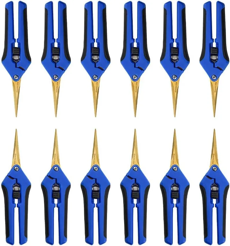 12PCS Pruning Shears with Curved Blades, Garden Trimming Scissors, Gardening Hand Pruning Snips Titanium Coated Precision Bonsai Pruning Shears, Convenient Flower Cutters (Blue)