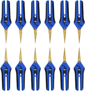 12PCS Pruning Shears with Curved Blades, Garden Trimming Scissors, Gardening Hand Pruning Snips Titanium Coated Precision Bonsai Pruning Shears, Convenient Flower Cutters (Blue)