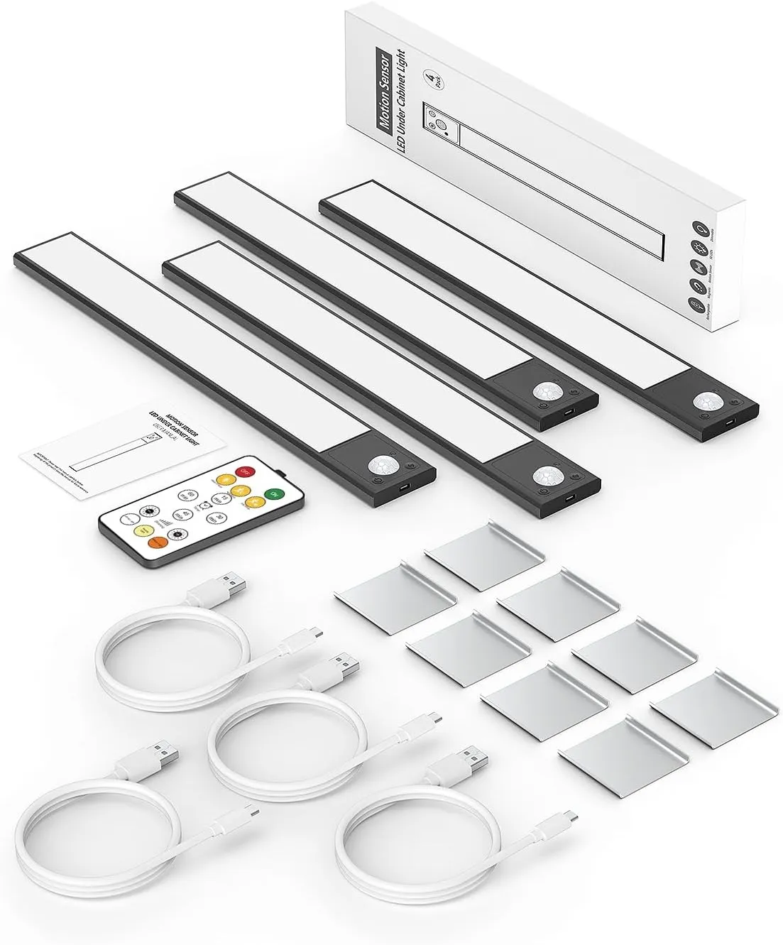 12" Ultra-Thin Under Cabinet Lighting Wireless, Aluminum Alloy Under Counter Lights for Kitchen, 3-Color-Temps Magnetic Closet Lights, Rechargeable Motion Sensor Light Indoor (4Pack, Black)