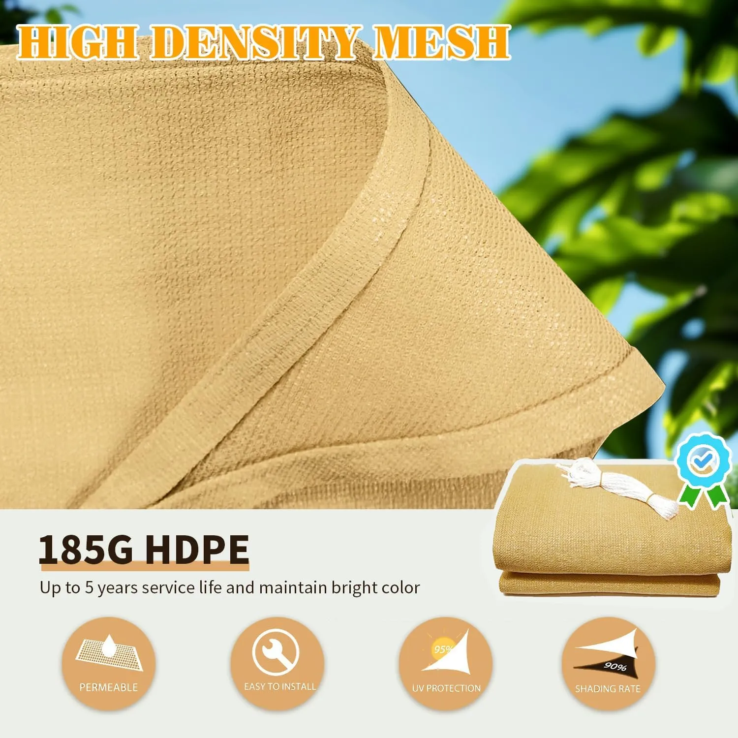 12'x12'x12' Sun Shade Sail Triangle Outdoor UV Block Canopy Sunshade Cover for Backyard Porch Pergola Deck Garden Patio, Sand
