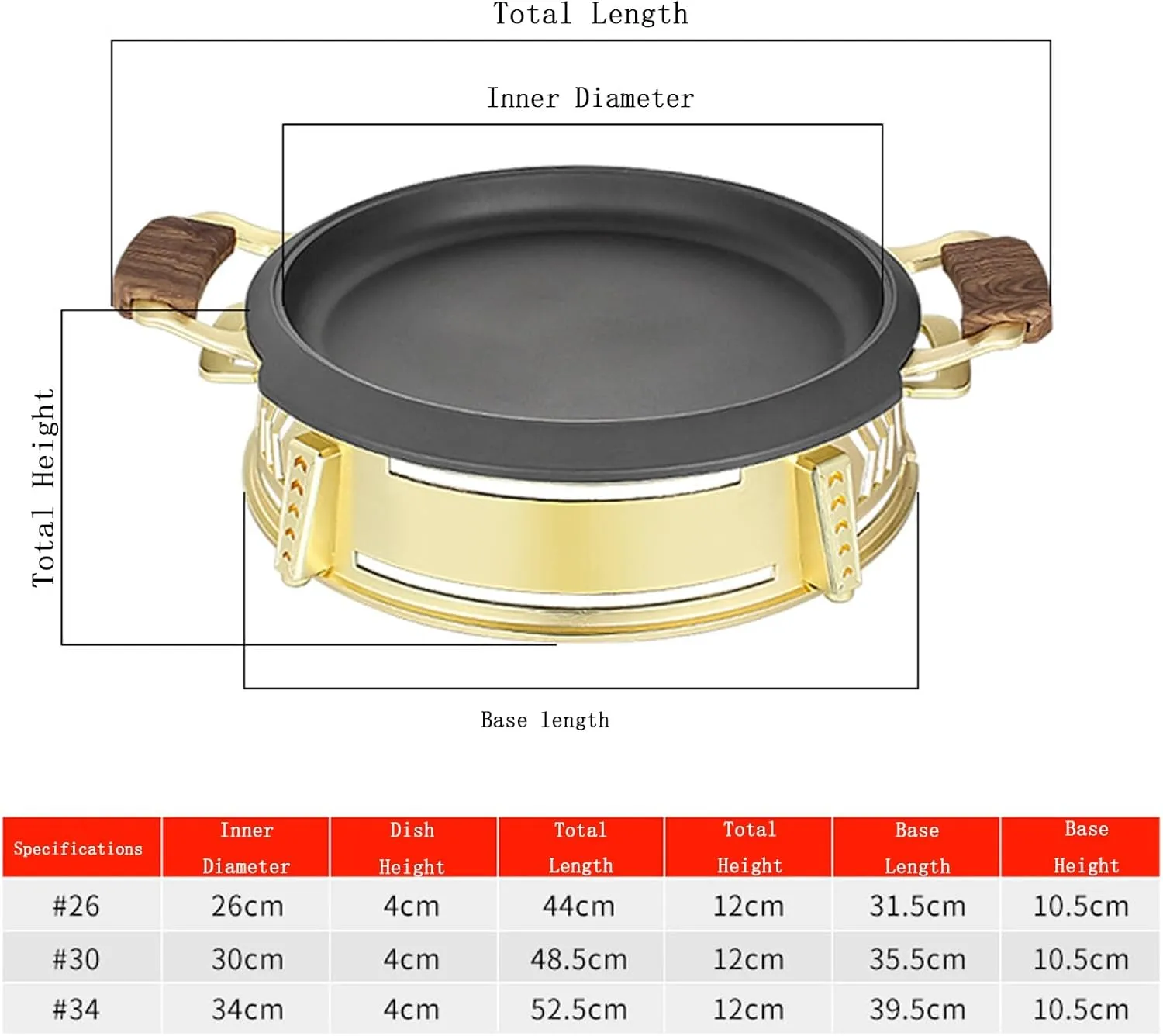 13-Inch/34cm Aluminum Alloy Frying Pan, Double Handle Grilled Fish Baking Tray, Hot Pot with Lid(BK-SG cover,34cm)