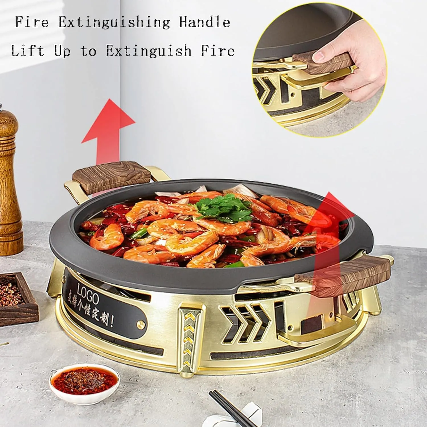 13-Inch/34cm Aluminum Alloy Frying Pan, Double Handle Grilled Fish Baking Tray, Hot Pot with Lid(BK-SG cover,34cm)