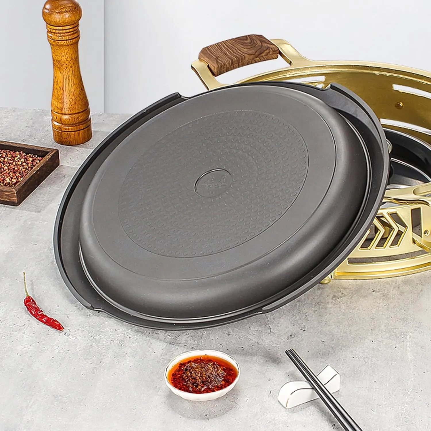 13-Inch/34cm Aluminum Alloy Frying Pan, Double Handle Grilled Fish Baking Tray, Hot Pot with Lid(BK-SG cover,34cm)
