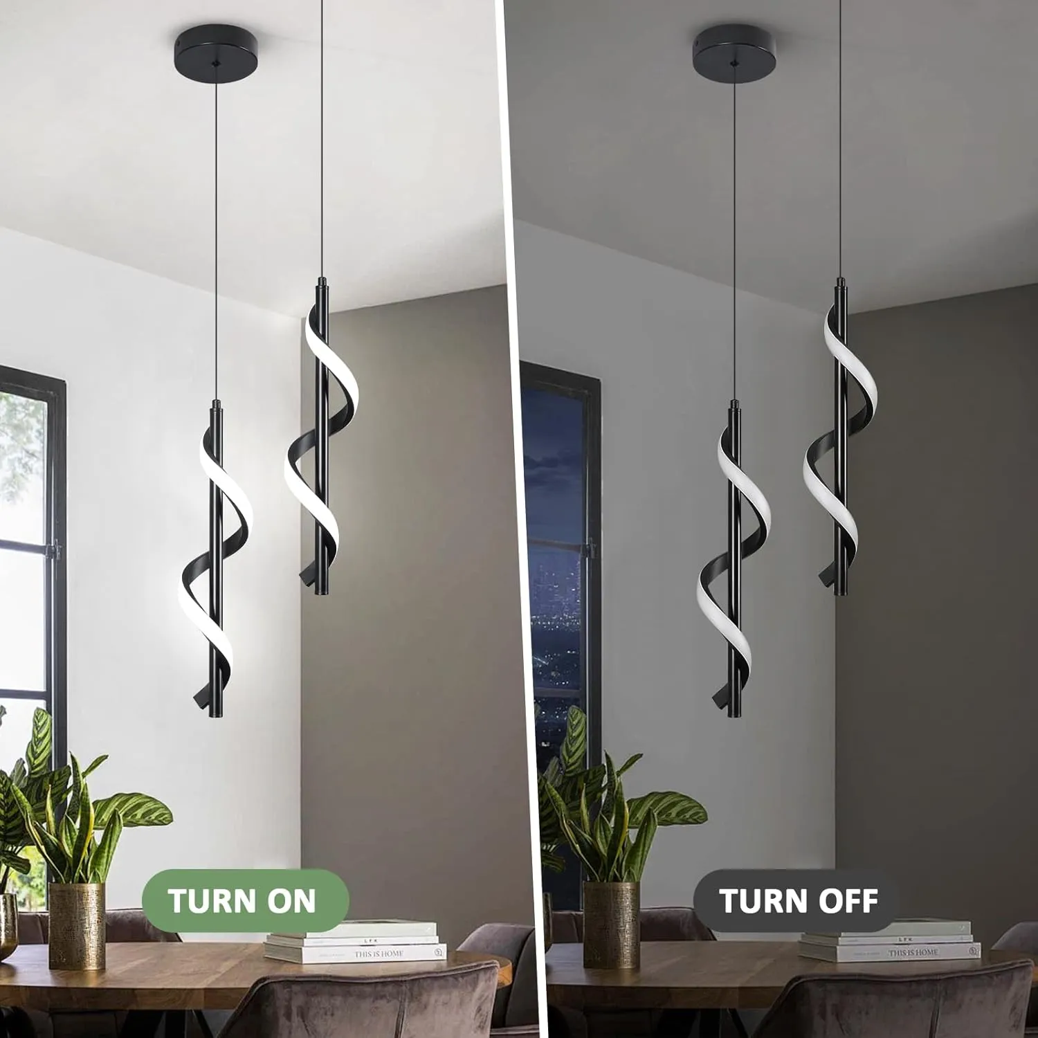 13W Modern Spiral Led Pendant Light Fixture, Cold White 5500K Minimalist Integrated LED Hanging Lamp, Adjustable Hanging Island Light Fixture For Bedroom Living room Kitchen Sink, 1 Pack (Black)
