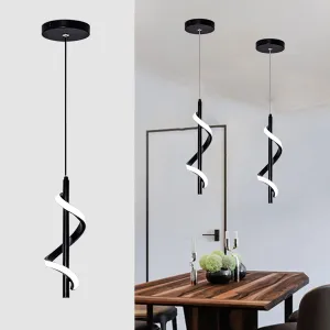 13W Modern Spiral Led Pendant Light Fixture, Cold White 5500K Minimalist Integrated LED Hanging Lamp, Adjustable Hanging Island Light Fixture For Bedroom Living room Kitchen Sink, 1 Pack (Black)