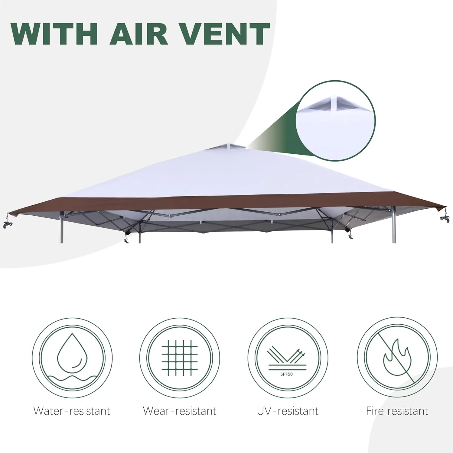 13x13 Canopy Replacement Top with Air Vent Silver Coated Fit for Coleman Oasis, CORE 13 FT x 13 FT Instant Pop Up Canopy Frame, (Brown)